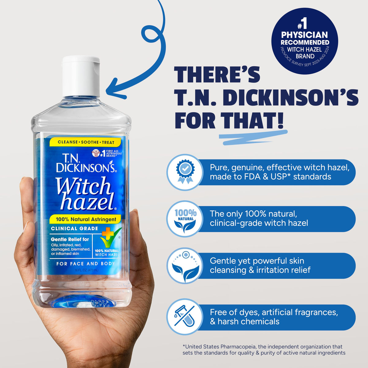 TN Dickinson's Witch Hazel Natural Astringent, 16 oz (Pack of 3)