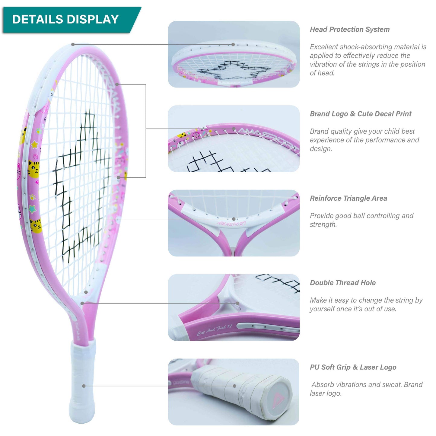 AMA SPORT - Raqueta de tenis para niños pequeños, kit de iniciación de 21 pulgadas, color rosa para niña con bolsa de hombro (rosa bebé, 21)
