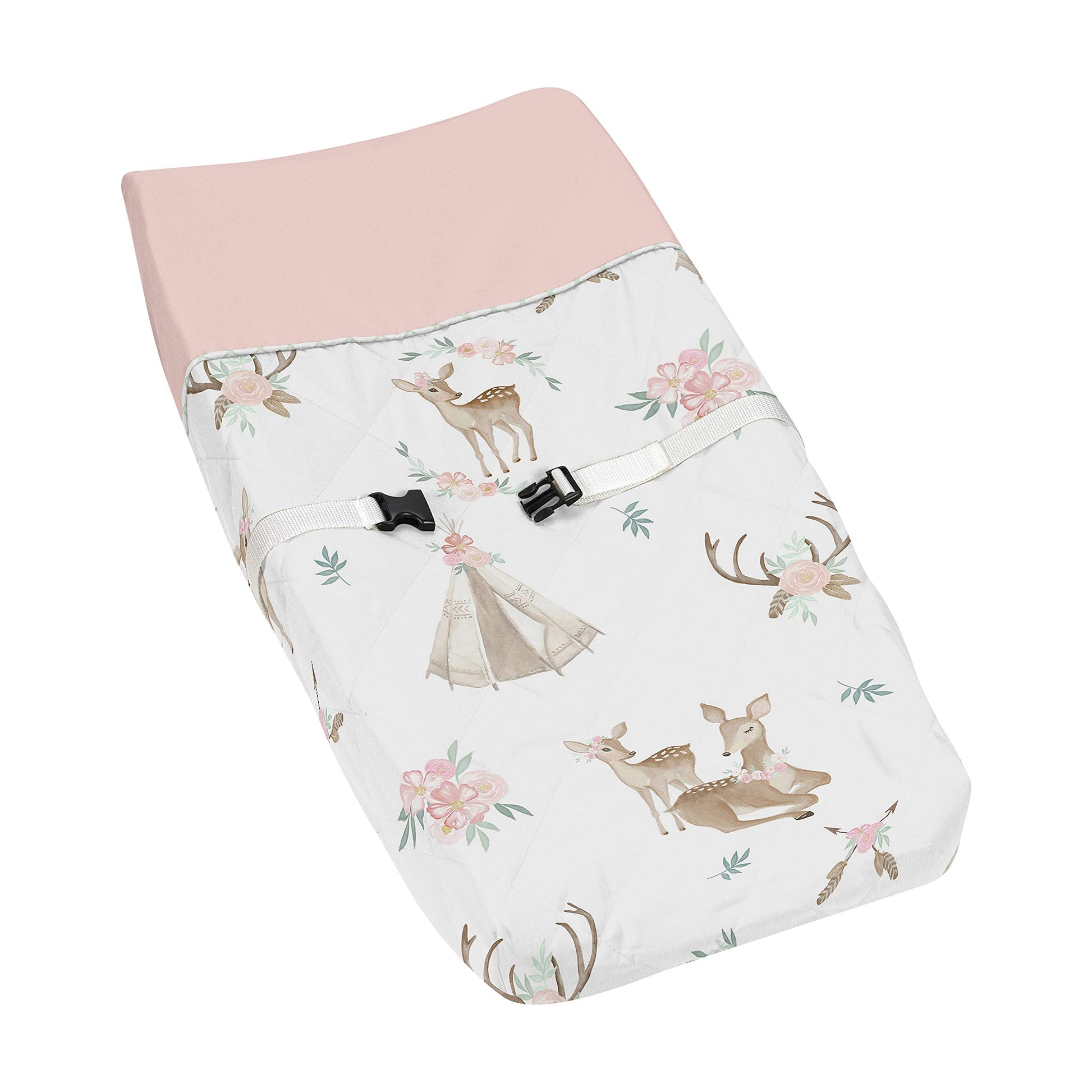 Funda para Cambiador Sweet Jojo Designs rosa verde menta y blanco diseño de flores
