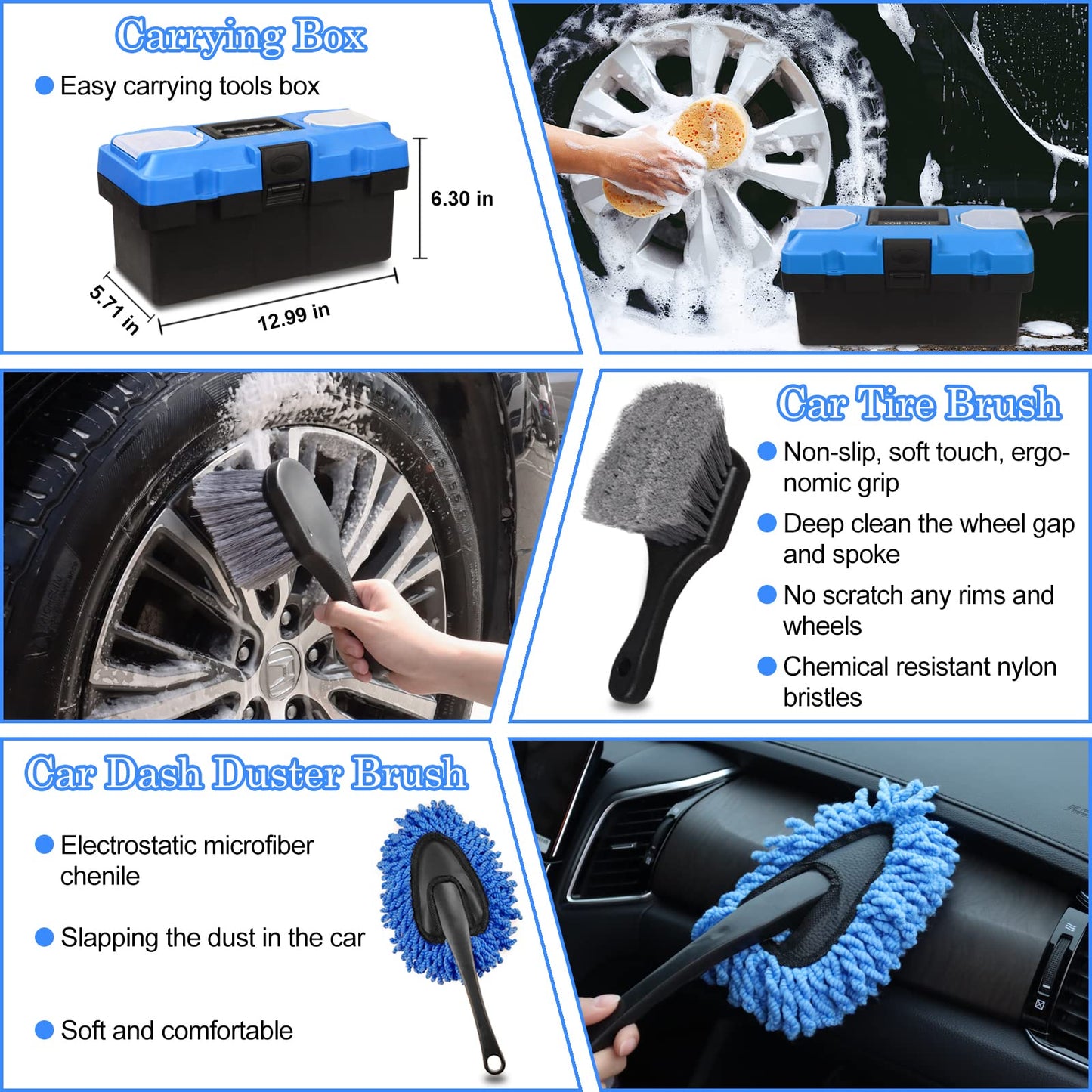 Kit de 27 piezas para detalles de automóviles, juego de cepillos para detalles de automóviles, cepillos para detalles de automóviles, kit de lavado de automóviles, accesorios de automóviles, kit de