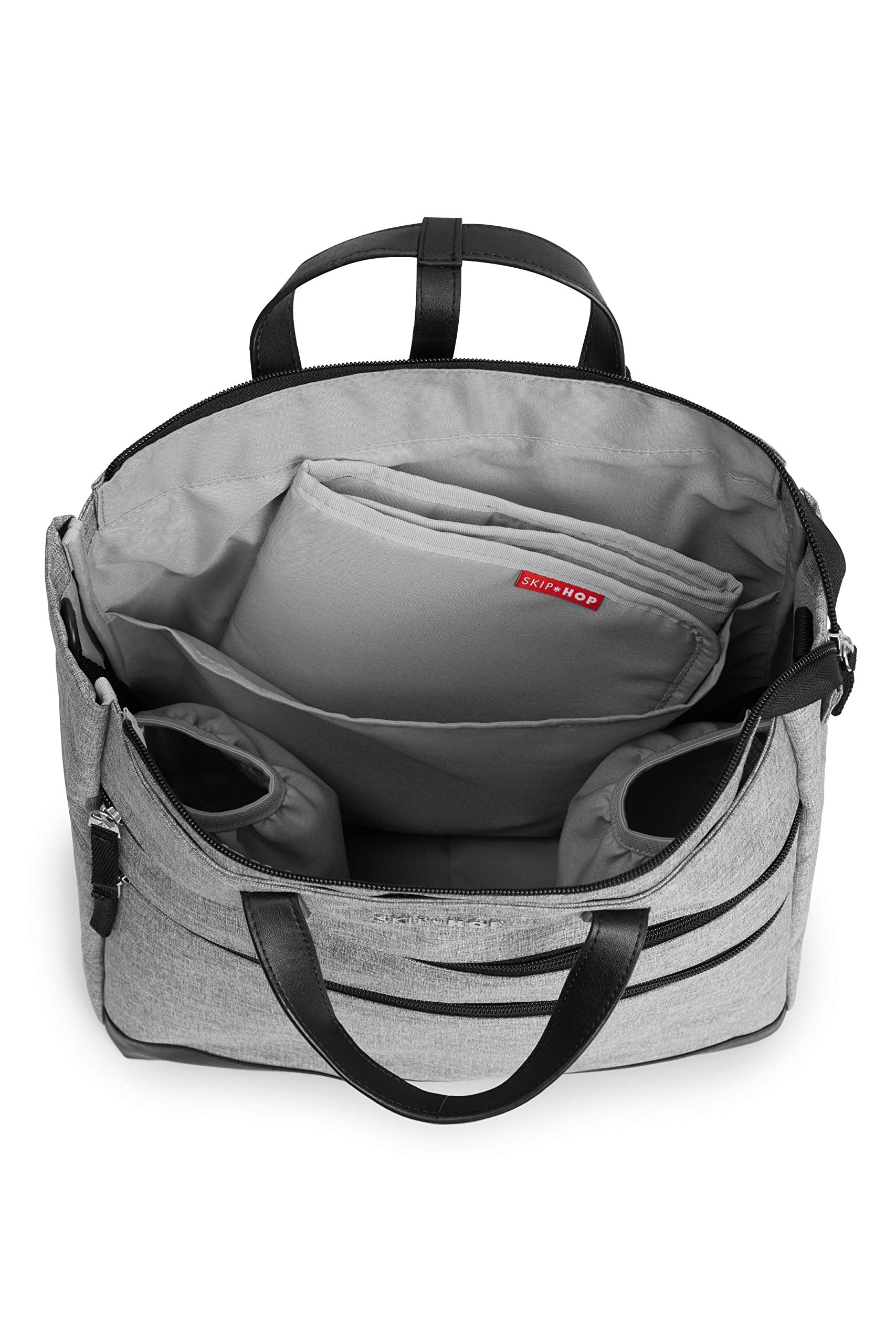 Skip Hop Mochila de pañales: Trio Convertible, 3 estilos portátiles con cambiador y accesorio para cochecito, gris jaspeado
