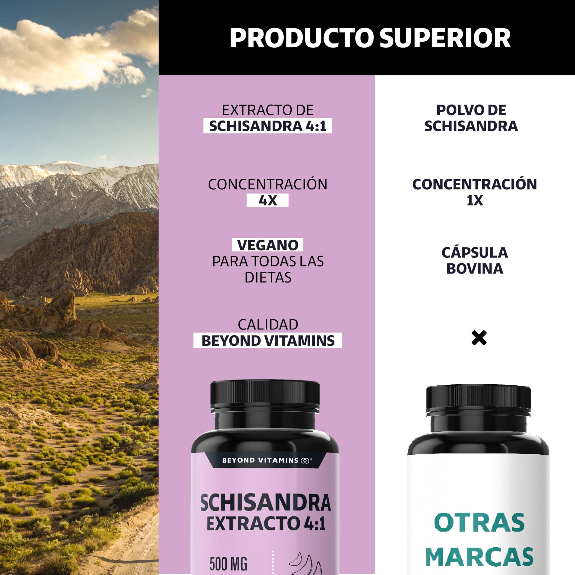 Beyond Vitamins | Schisandra Extracto 4:1 500mg, Cápsulas VCaps veganas, 60 cápsulas