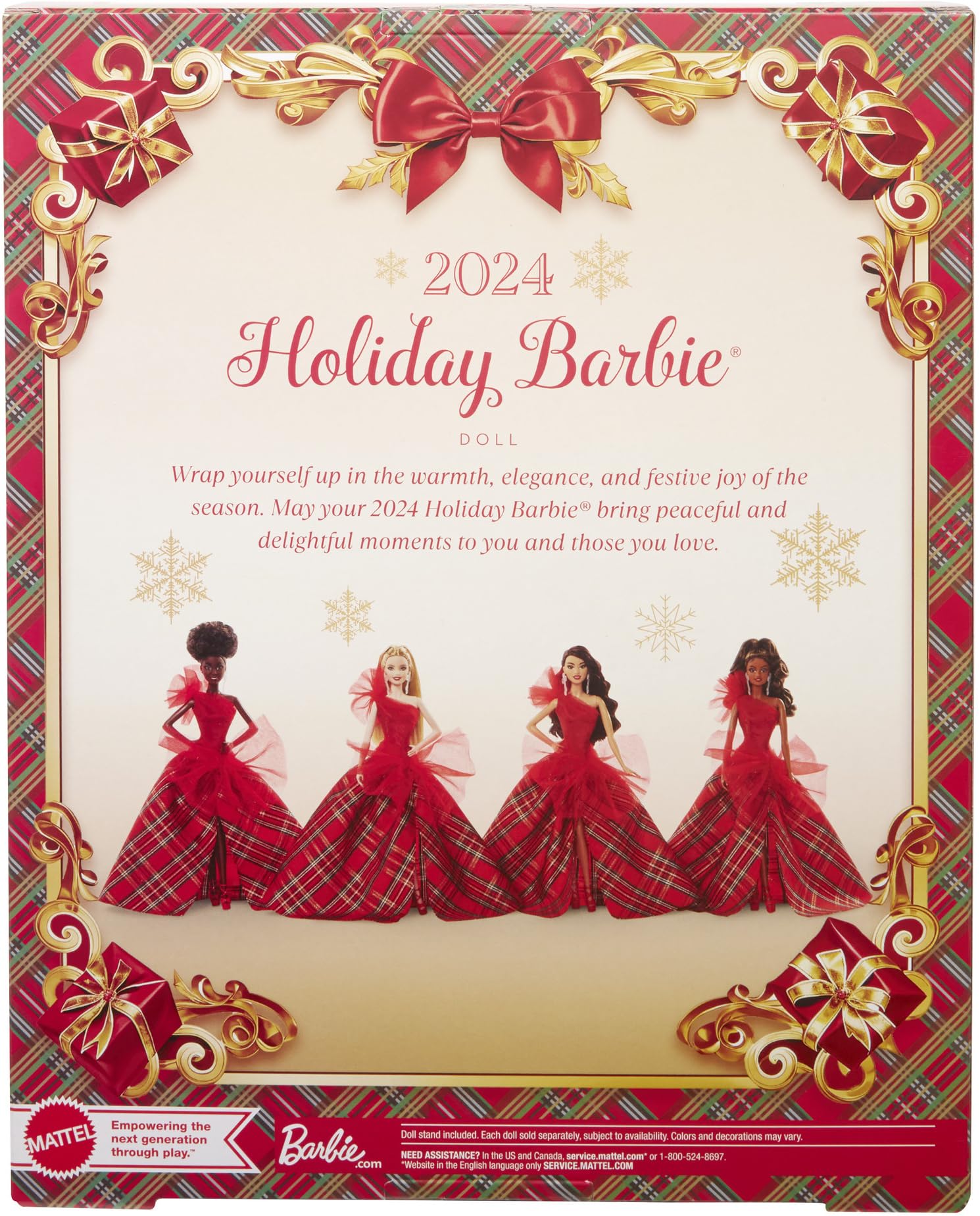 Barbie 2024 - Muñecas día Festivo, Juguete de coleccionista de Temporada, Marca, Vestido a Cuadros con Lazo Rojo, Embalaje visualizable, Cabello castaño Claro