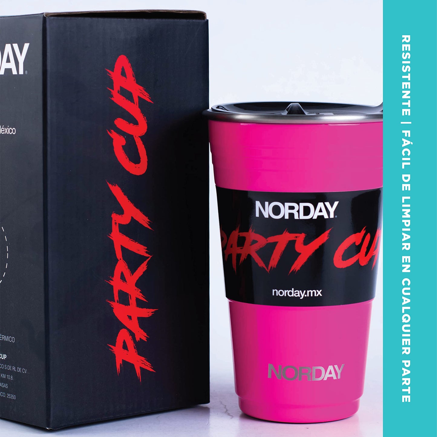 Termo Acero Inoxidable NORDAY Rosa con Tapa Antiderrame y Doble Pared Reutilizable 16oz 480ml