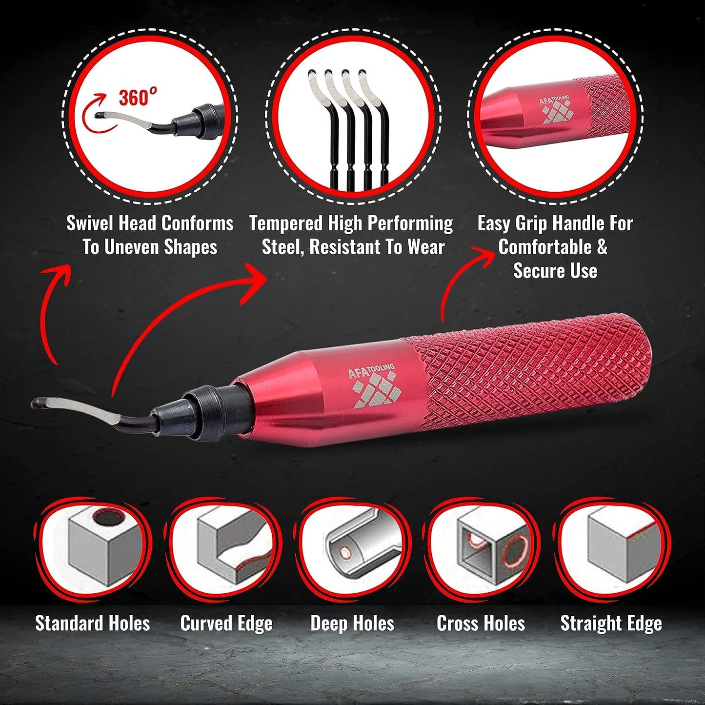 AFA Tools - Herramienta de desbarbado con 15 cuchillas giratorias de acero extra de alta velocidad, funciona en metal, resina, tubos de PVC, cobre, plástico y bordes impresos en 3D, herramienta de