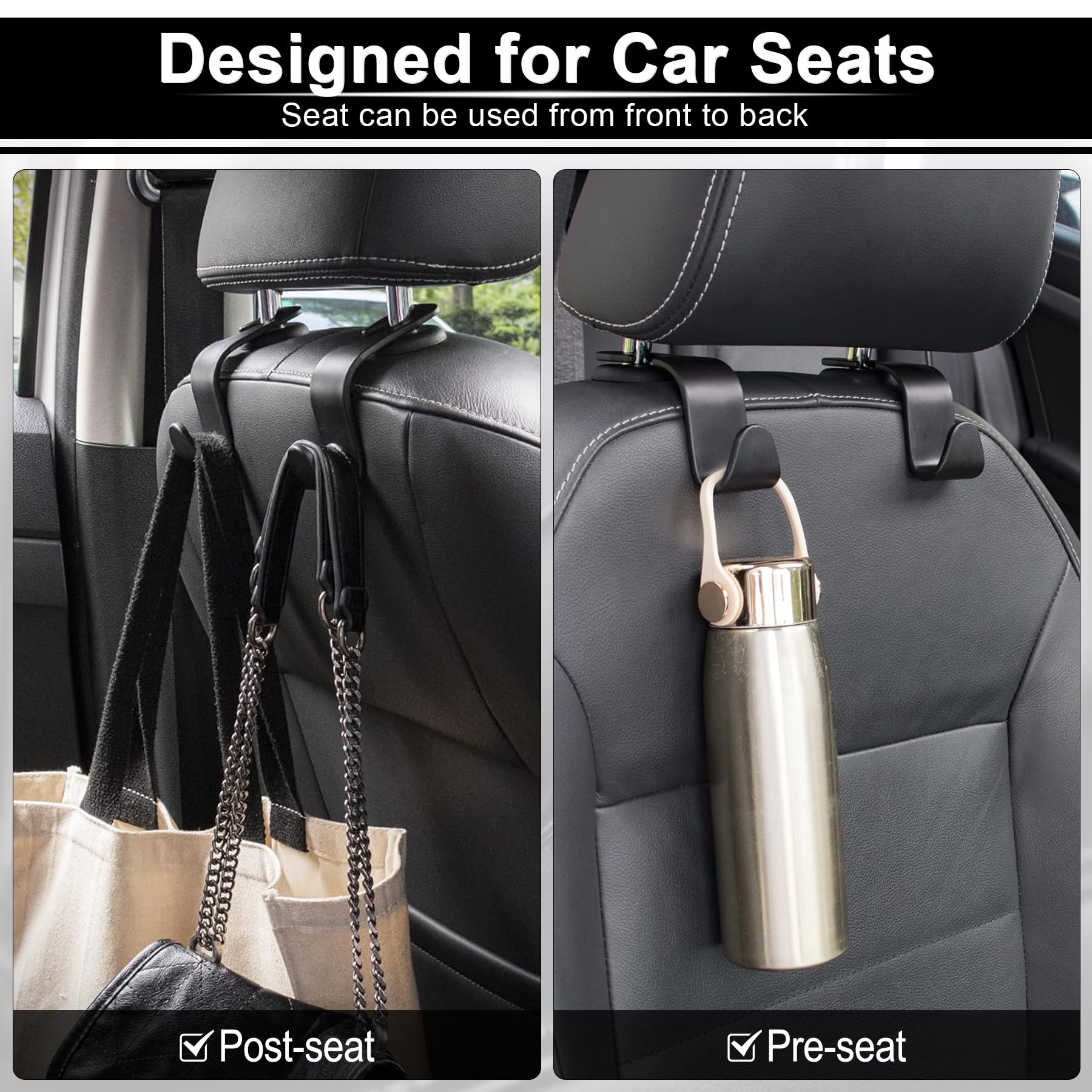 LivTee - Ganchos para los reposacabezas del asiento del coche, de color negro, para bolsos, ropa, abrigos o bolsas de la compra, juego de 4