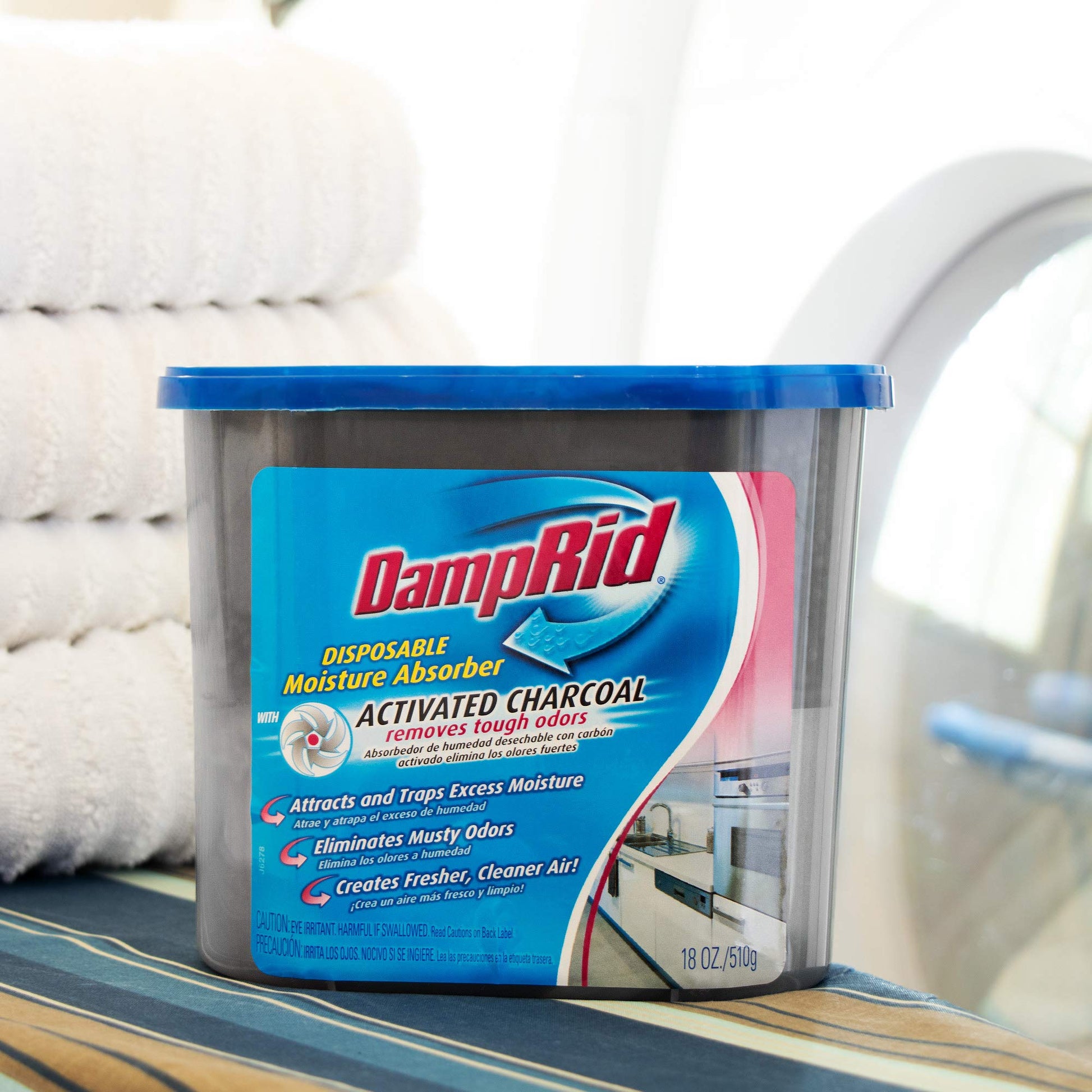 DampRid Absorbente de humedad desechable sin fragancia con carbón activado, 18 onzas, absorbente de humedad y removedor de olores
