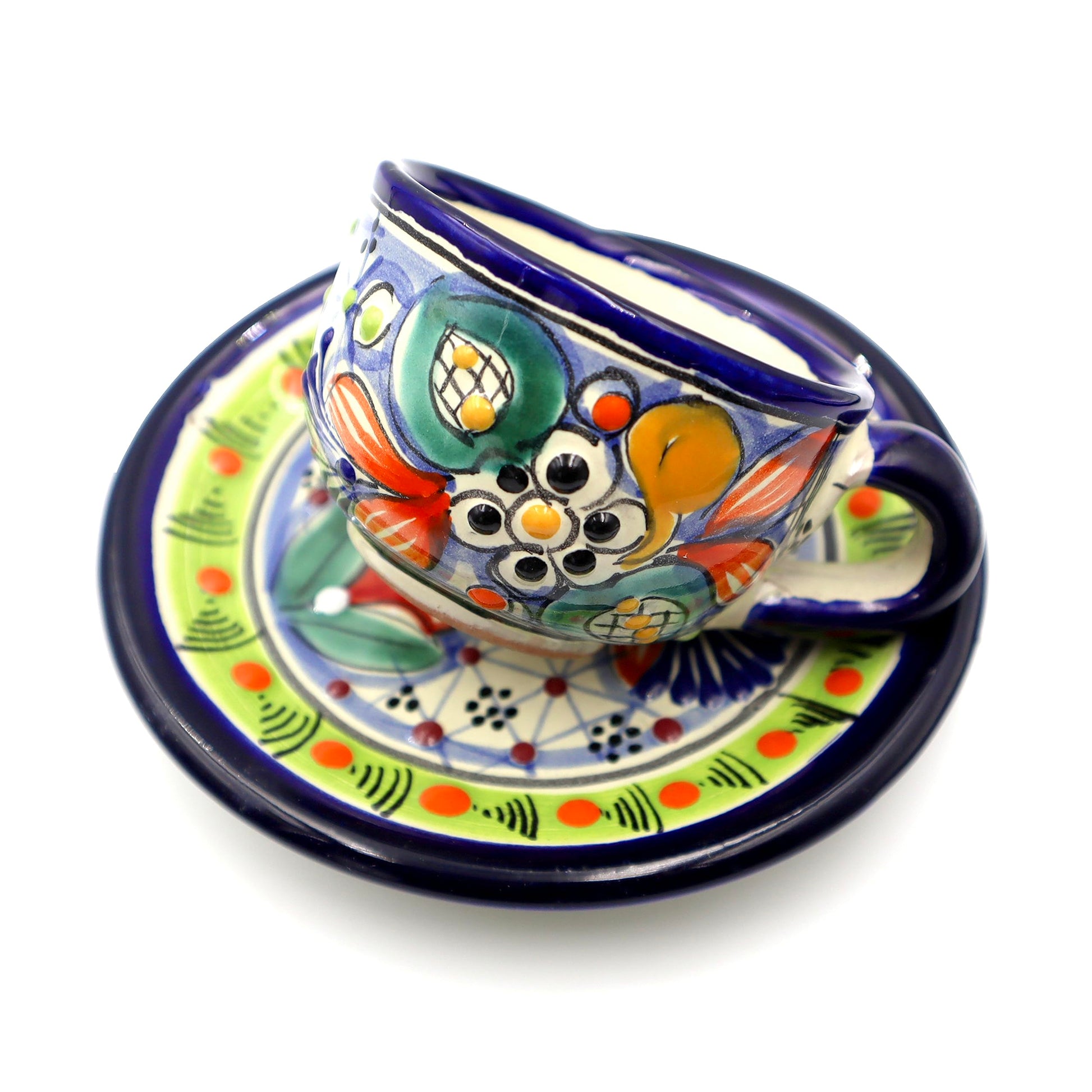 Juego de Tazas de Café Nubexpo Talavera Poblana Artesanía Mexicana Vajilla de 2 Piezas