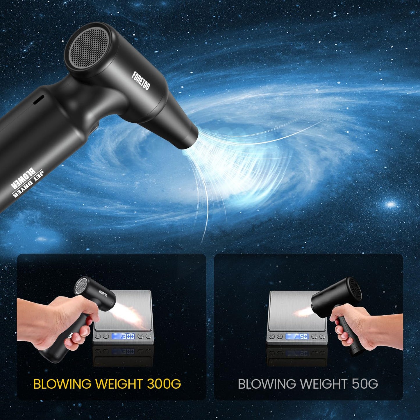 FORETOO - Plumero de aire comprimido, mini ventilador turbo recargable, ventilador de aire inalámbrico, 300000 rpm, secador de coche, 3 velocidades de marcha o limpieza de polvo de PC, camping,