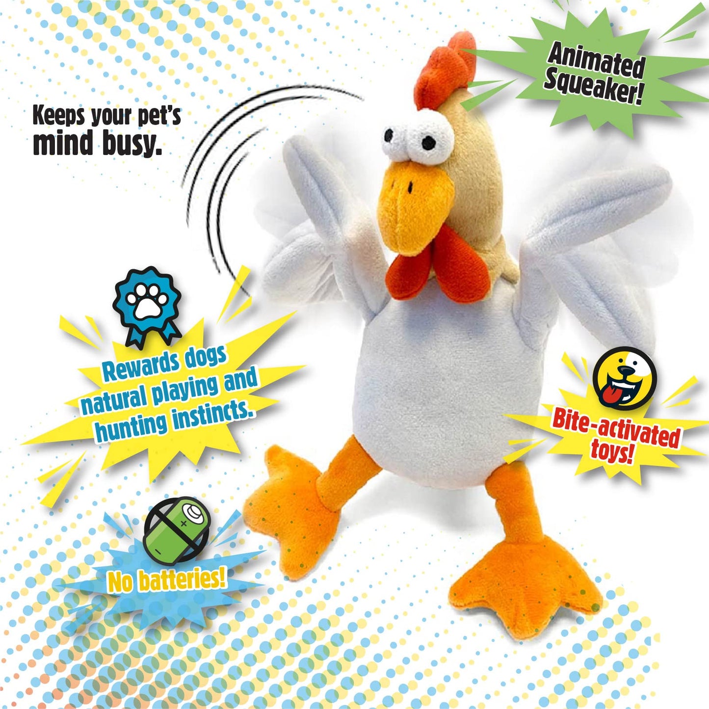 Godog Action Plush Pollo con Tecnología de Protección para Masticar Juguete Animado para Perro