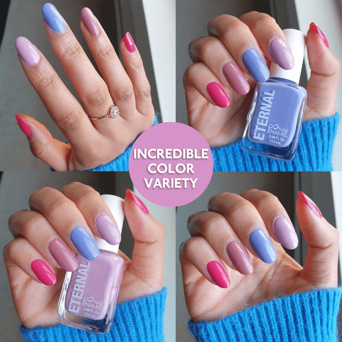 ETERNAL - Colección – Juego de 4 piezas: Larga duración, secado rápido, esmalte de uñas de brillo espejo – endurecedor, acabado brillante y brillante – 0,46 onzas fluidas cada uno (Tea Time)