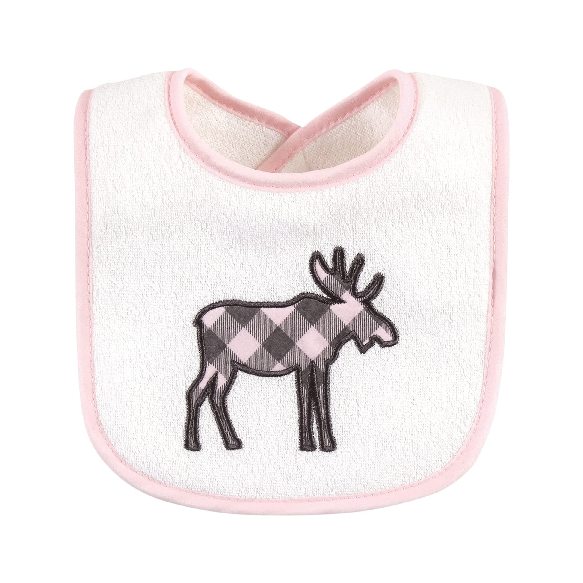 Hudson Baby Baberos unisex de rizo de algodón para bebé con relleno de fibra, oso de alce para niña, talla única