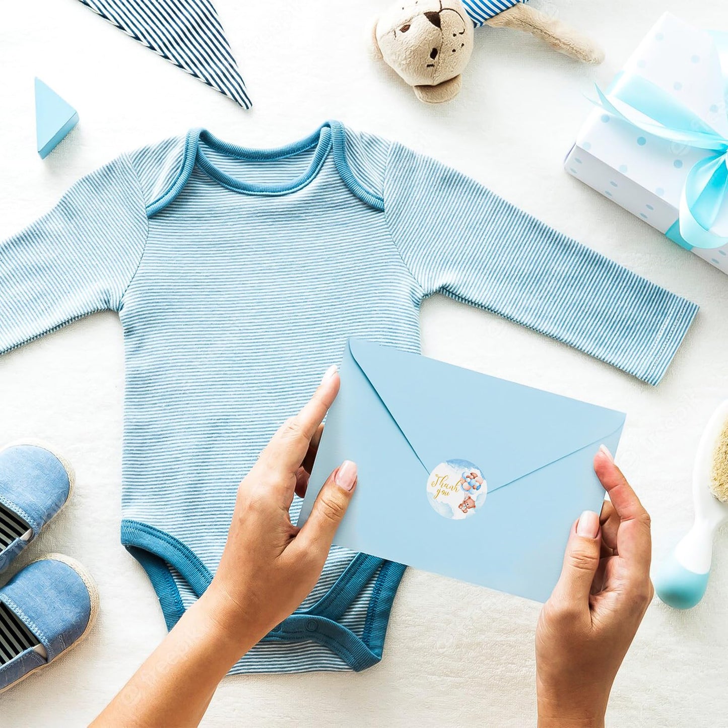 BYBOUS - Paquete de 50 tarjetas de agradecimiento para baby shower, color azul