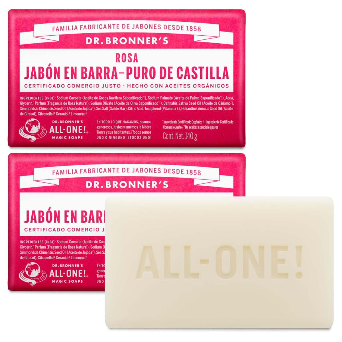 Dr. Bronner's | Jabón de castilla orgánico en barra, fórmula concentrada, fragancia floral y suavidad natural, con aceite esencial de Rosas, aroma Rosas (2 pack)