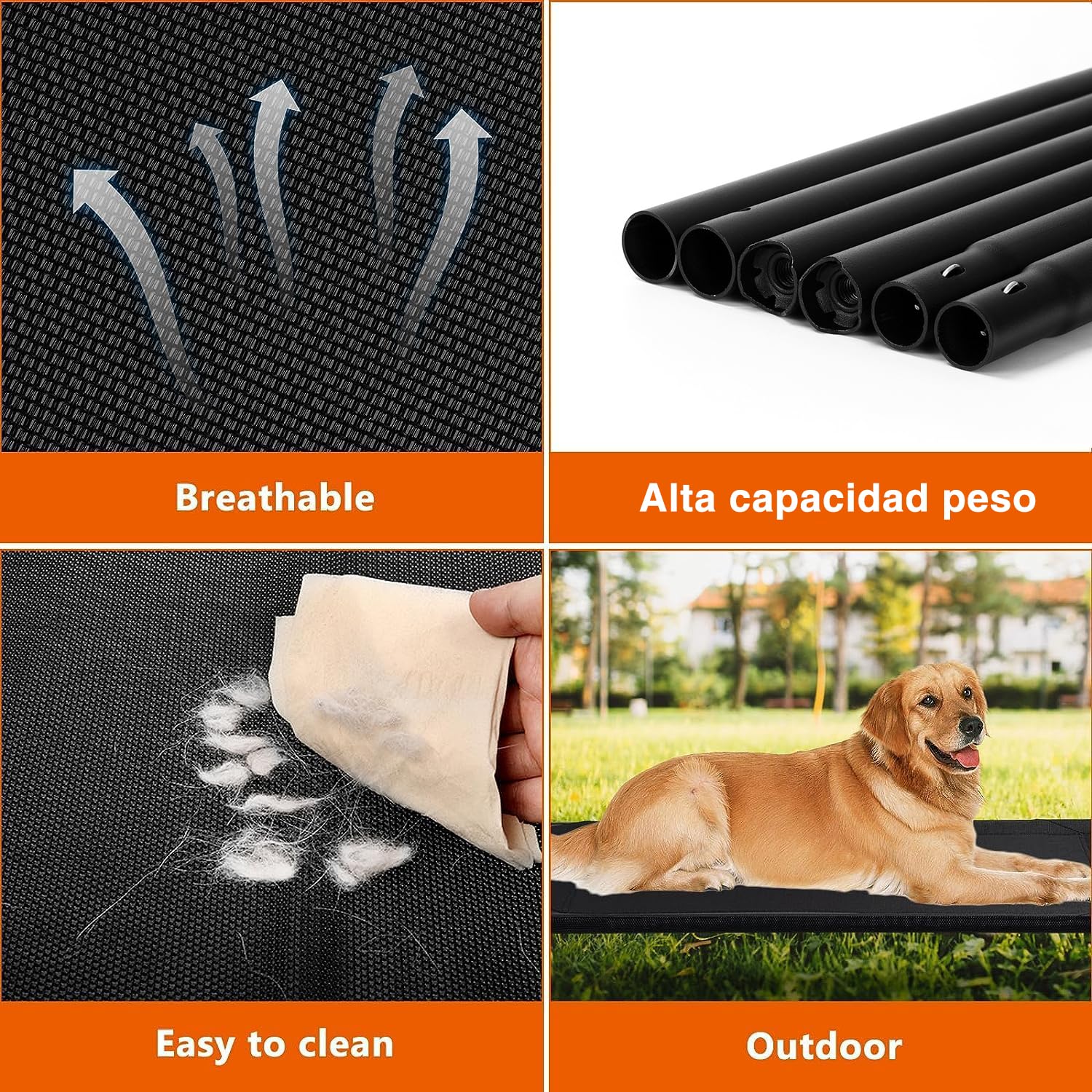 Cama para Perro, Cama Elevada para Perro con Malla Transpirable y Lavable, Portátil Camas para Perros Extra Grande Para Uso Interior y Exterior, Apto para Todo Tipo de Mascotas, Antideslizante (L)