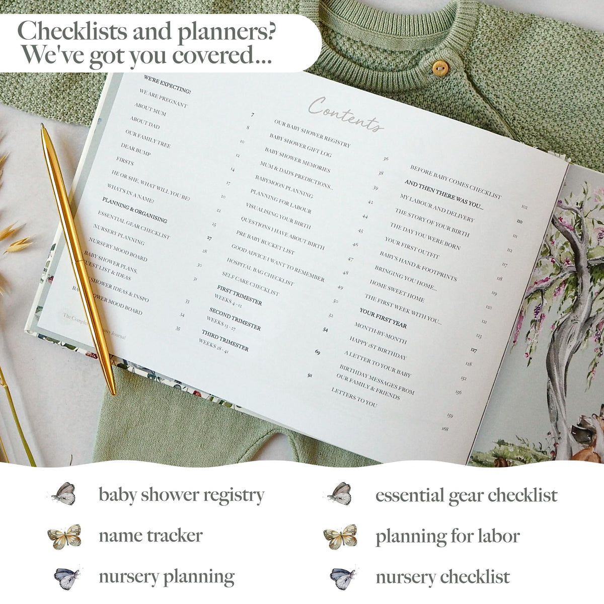 Agenda Semanal de Embarazo Woodland Blanco con Álbum de Recortes y Fotos para Mamá Nueva