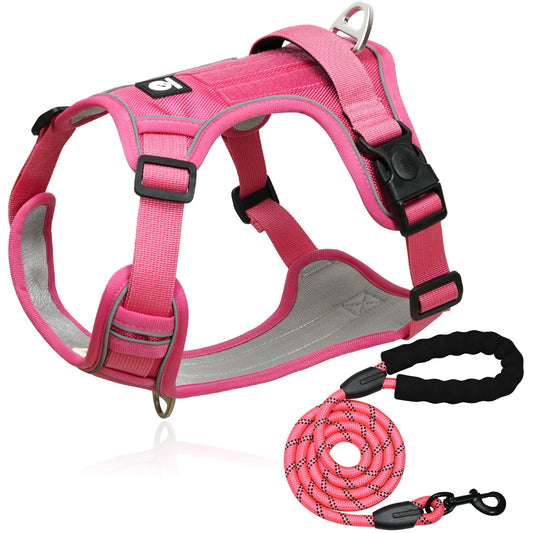 Arnés para Perro MESVIER Negro Ajustable Reflectante Transpirable con Correa 1.5m para Caminar y Entrenar