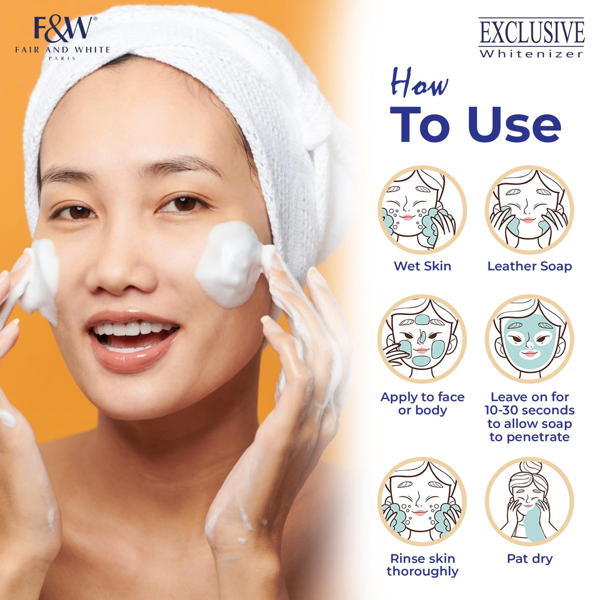 FAIR & WHITE | Jabón Exfoliante despigmentante | Tratamiento Limpiador Aclarante de Manchas o Zonas Oscurecidas | Con Vitamina C y Manteca de Karité | Barra 200gr