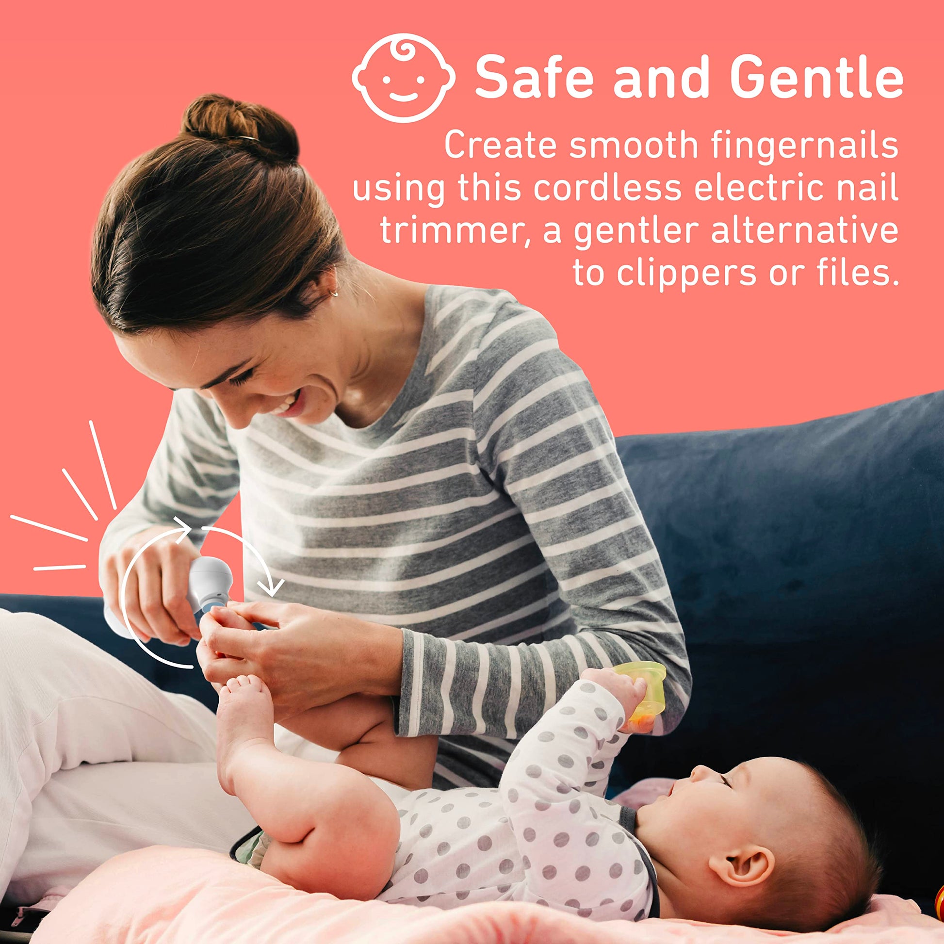 PureBaby® Cortadora de uñas eléctrica – 6 piezas Taladro de uñas inalámbrico, 4 accesorios, 2 velocidades, con archivador oculto y funda de transporte, ideal para recién nacidos y bebés