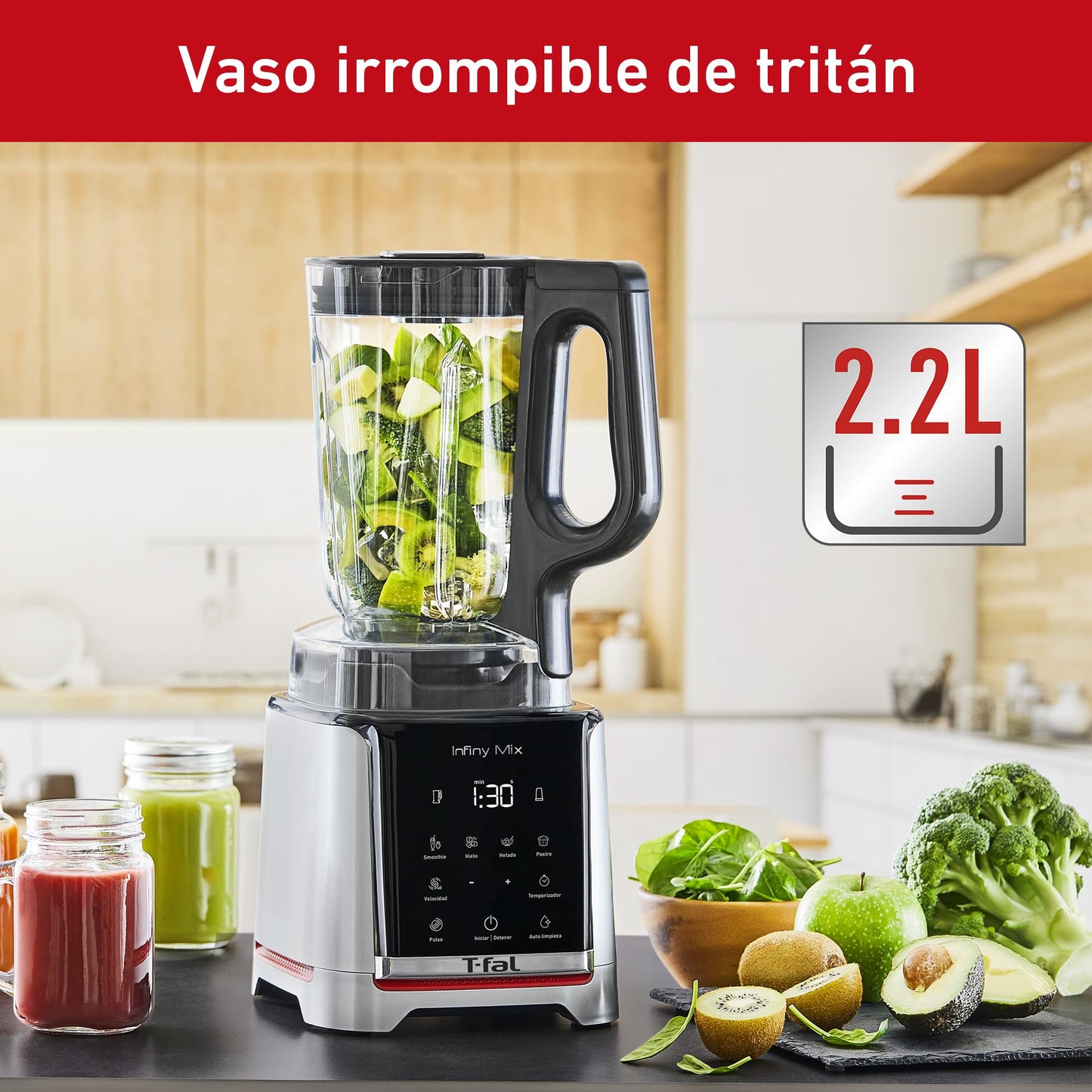 Licuadora T-fal Infinymix Negra con 5 Programas Automáticos y Cuchillas de Titanio