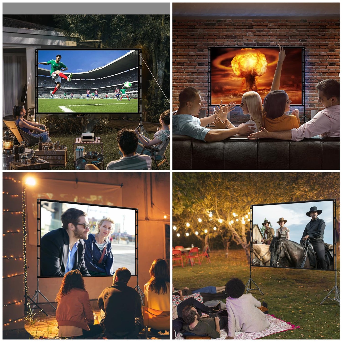 TOWOND - visualización de proyector portátil de 120 pulgadas con respaldo negro, visualización de proyección para interiores 16:9 4K HD sin arrugas con bolsa de transporte para noche de cine en el