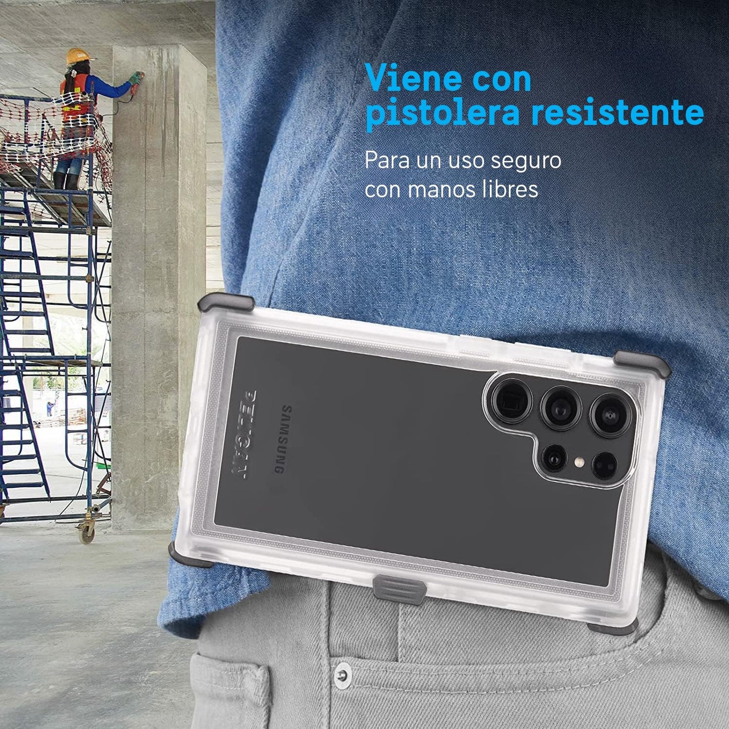 Funda con Clip para cinturón Pelican Voyager Transparente con protección de Grado Militar para Samsung Galaxy S23 Ultra Compatible con Carga inalámbrica