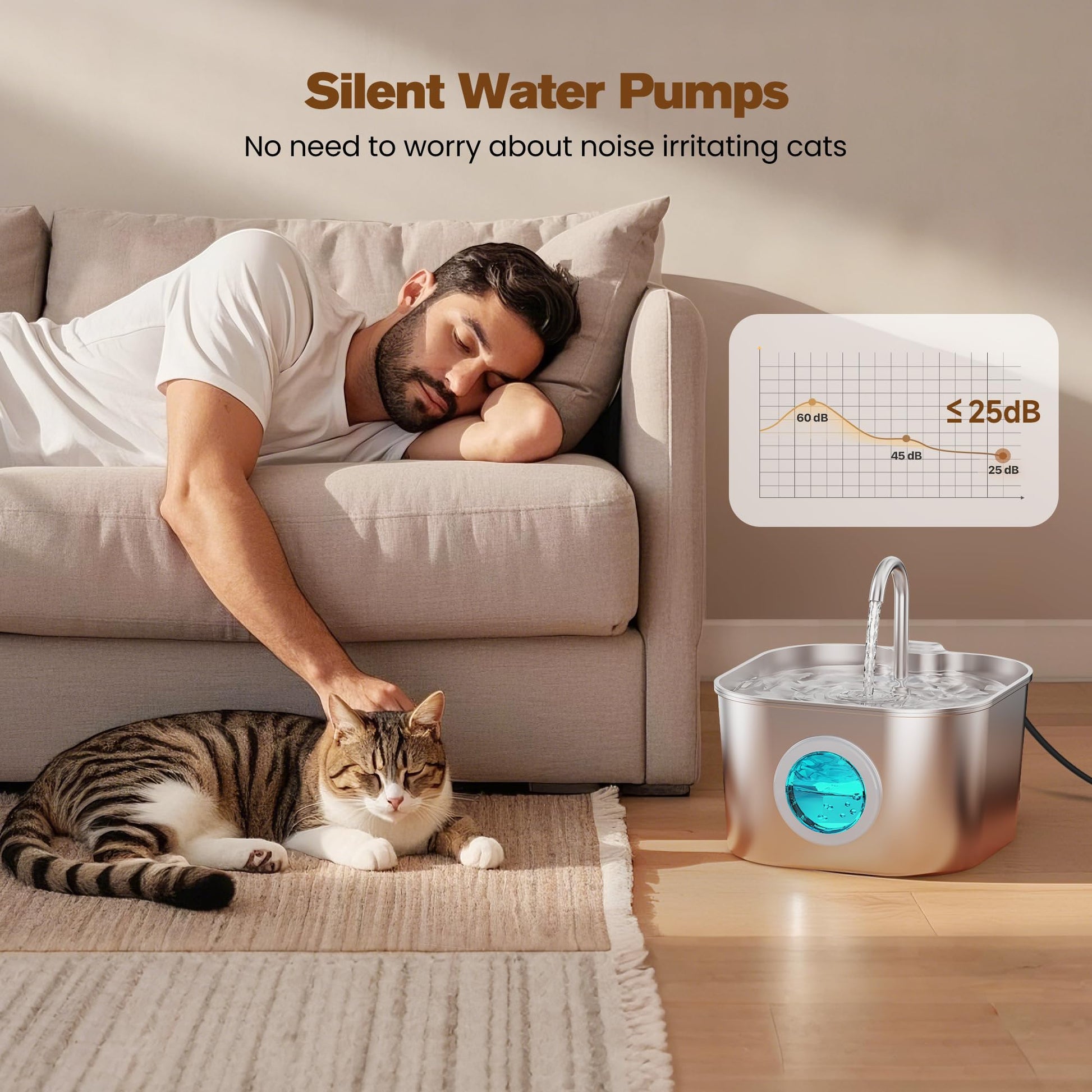 Fuente de agua para gatos de acero inoxidable: fuentes de mascotas para gatos o perros cuencos automáticos para beber dispensador de agua de animales pequeños, botella de agua de metal para mascotas,