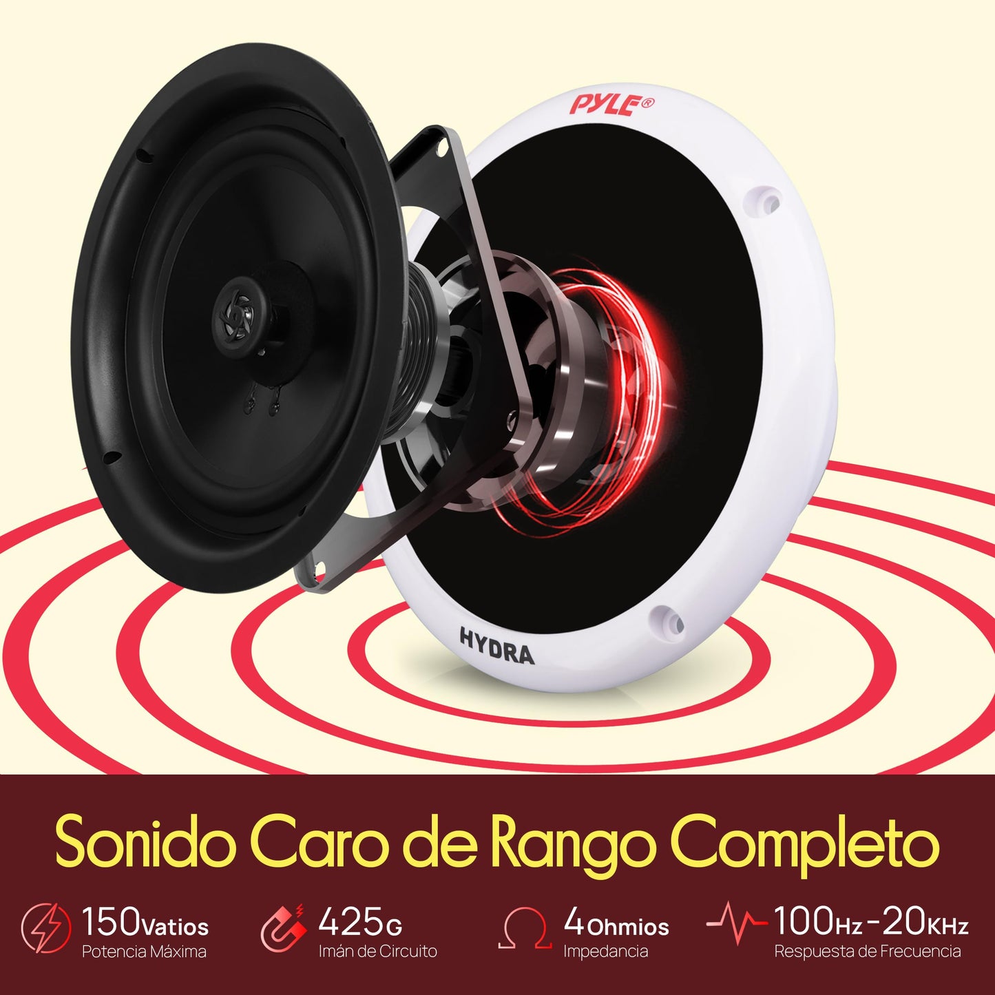 Pyle bocinas marinas dobles de 5.25 pulgadas. Sistema de sonido estéreo para exteriores resistente al agua. 2 vías. Potencia 150 W. 1 par.