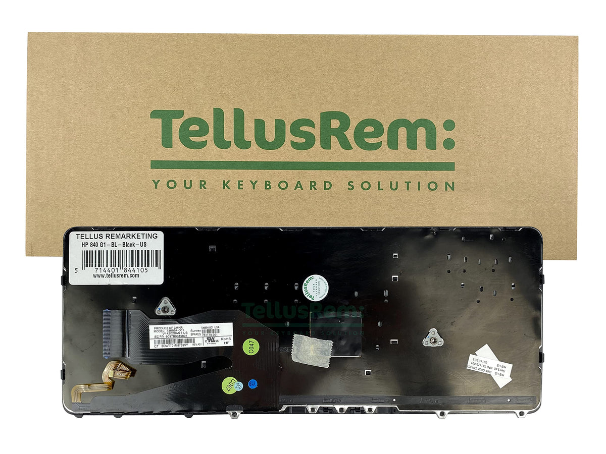 Teclado TellusRem Negro Retroiluminado con TrackPoint para HP EliteBook 840 G1 G2 850 G1 G2 ZBook 14