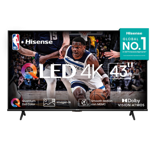 Hisense Television QD6N Pantalla 43 Pulgadas,QLED Smart Google TV UHD 4K,Control Remoto por Voz con Alexa,Dolby Vision Atmos, Modo de Juego Plus, Control de Voz,Compartir con TV