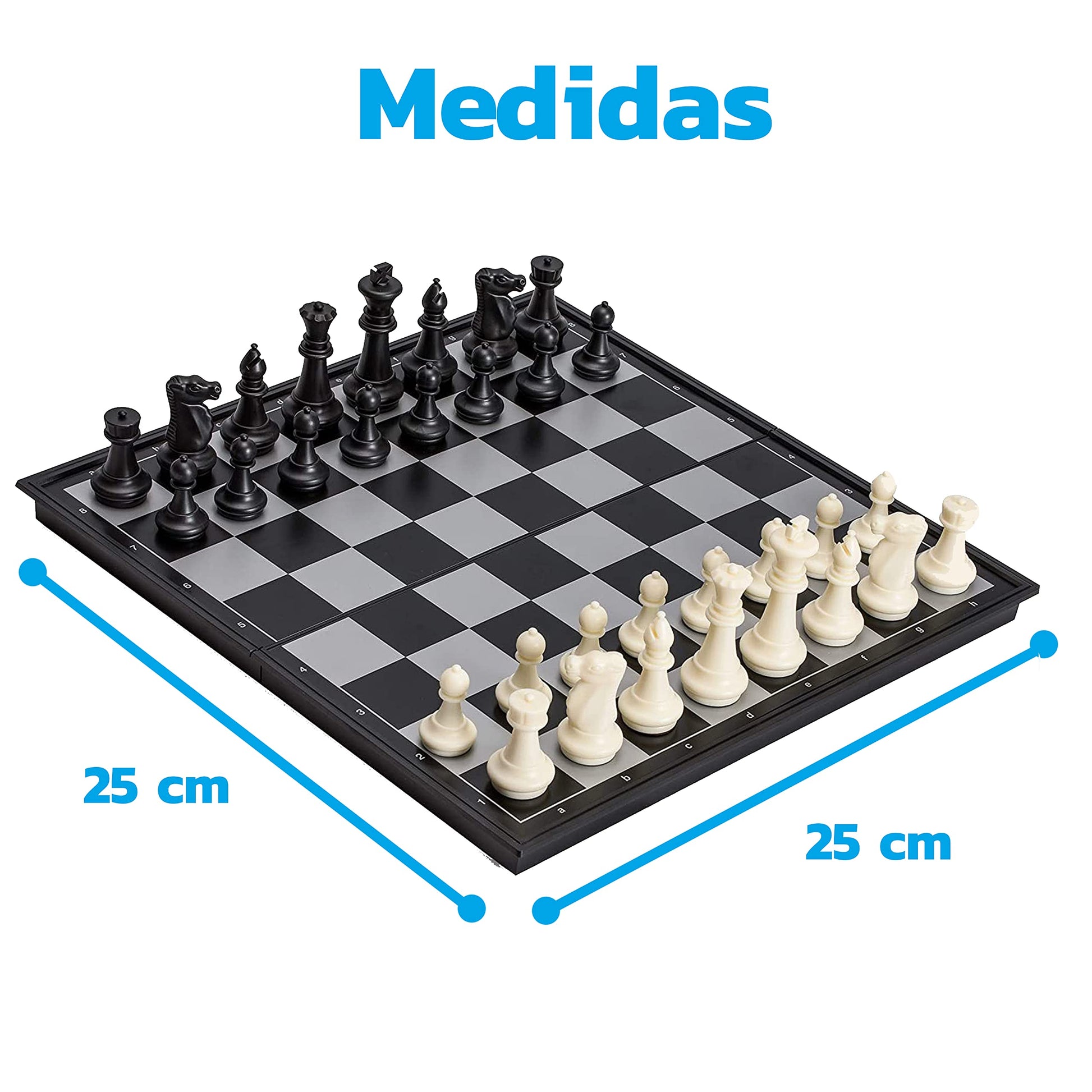 Bluelander Ajedrez Profesional, Magnético, (25cm) Diseño Clásico de Lujo, Tablero Plegable, Portátil 25cm x 25cm Abierto (25cm x 12.5cm Cerrado), Juego de Mesa Portátil y Educativo (Blanco y Negro)