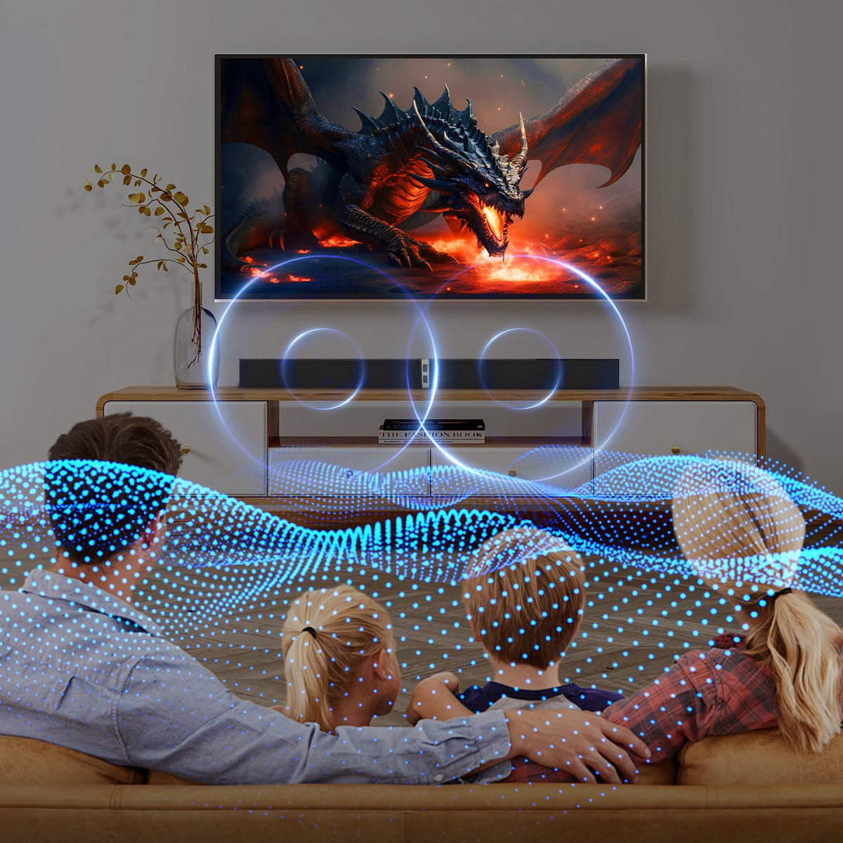 Barra de Sonido MZEIBO Negra Desmontable de 80 W con Graves Potentes para Smart TV