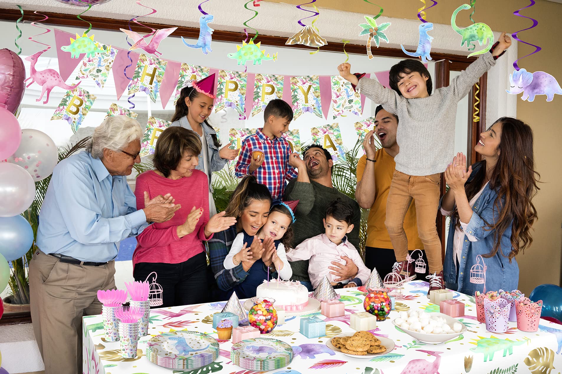 Platos y Servilletas de Dinosaurios Rosa para Fiesta de Cumpleaños para Niñas