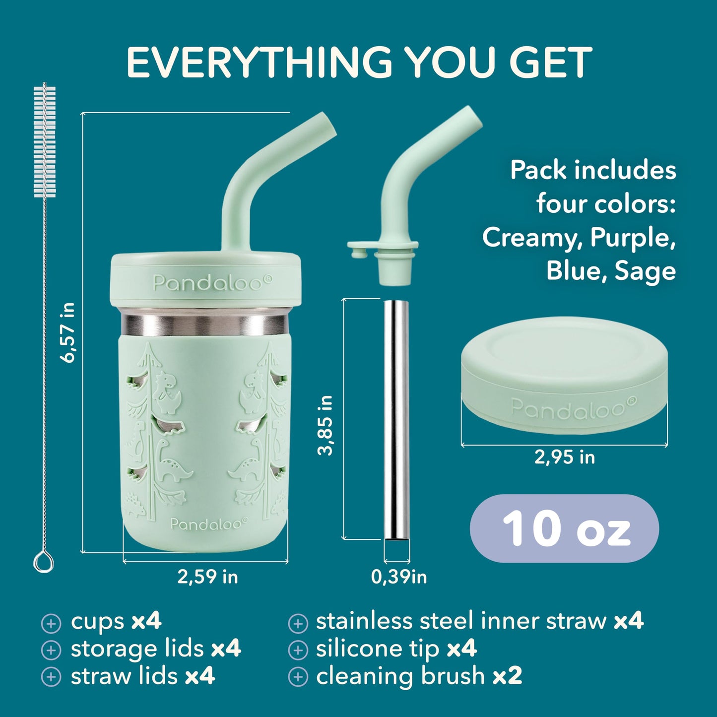 Pandaloo® Tazas de batido para niños - Vaso para niños pequeños de acero inoxidable con pajita, taza con popote para batidos - Sin BPA, tazas para refrigerio para niños pequeños, 10 oz