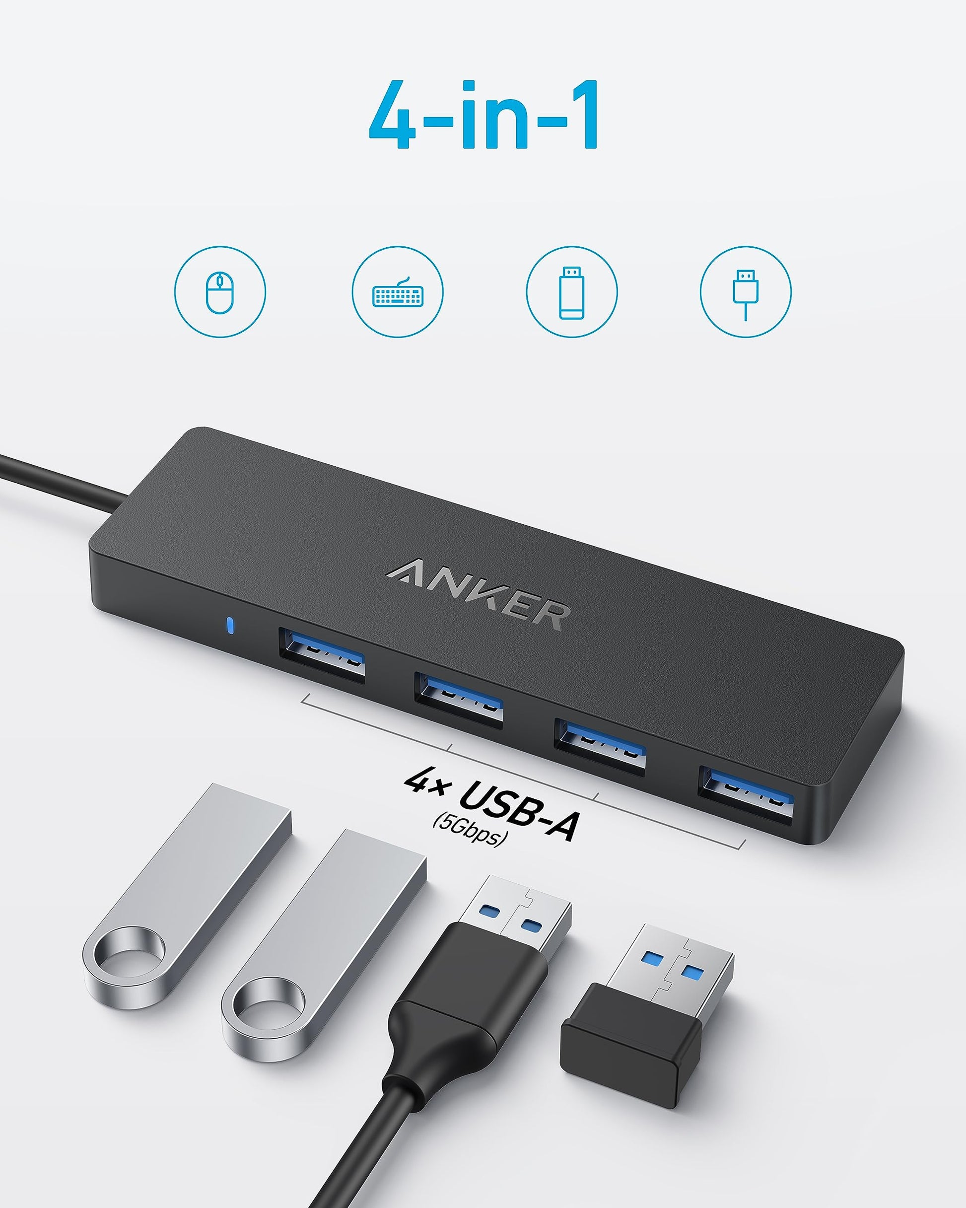 Hub USB 3.0 Anker Negro Ultrafino para MacBook y Más