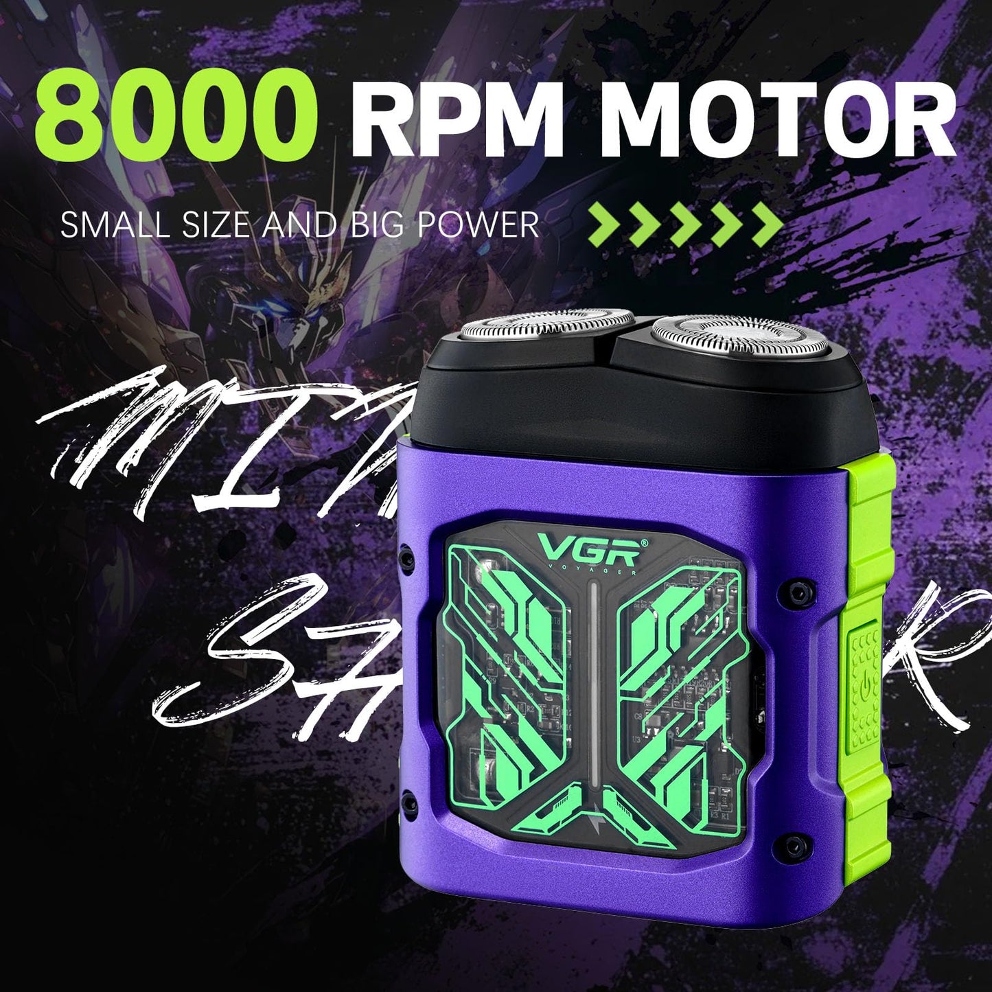 VGR 344 Mini afeitadora eléctrica para hombre, con cabezales magnéticos de doble rotación para facilitar la limpieza, afeitadora de viaje compacta para la cara con IPx6 resistente al agua, carga USB