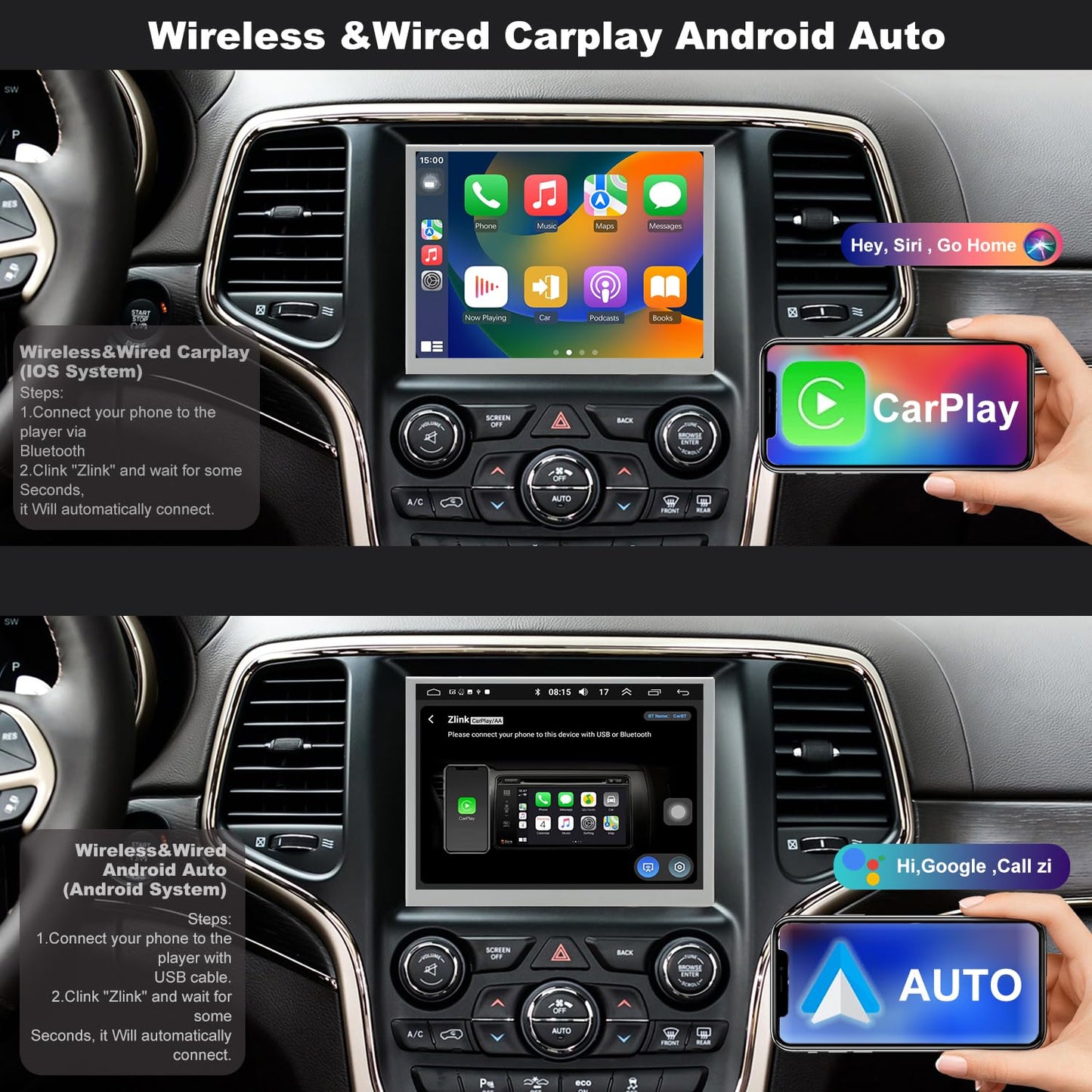 Radio de actualización 5GWiFi para Jeep Grand Cherokee 2014-2021, Dodge RAM 1500/2500/3500 2013-2018, Dodge Challenger Charger Durango 2015-2023, visualización táctil estéreo para coche Carplay GPS