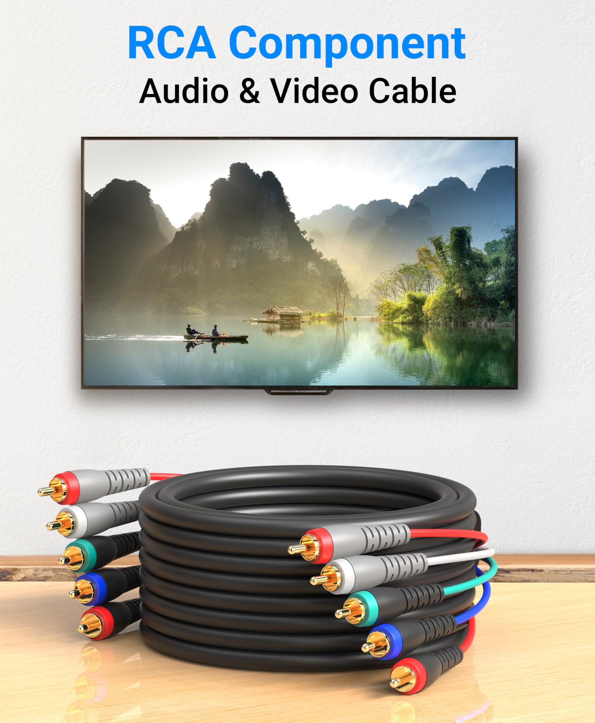 BlueRigger Cable de vídeo componente con audio (20 pies, cable RCA- 5, compatible con reproductores de DVD, videocámara, proyector
