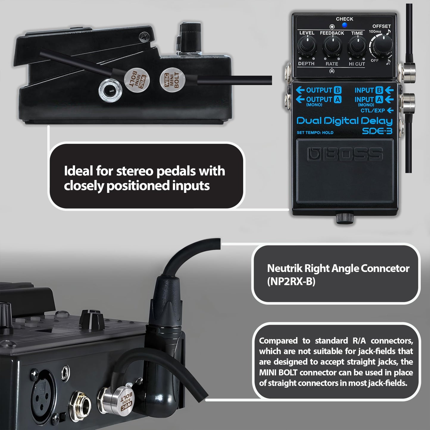 10 Pies - WBC-PRO-PEDAL – 22 AWG – Baja capacitancia (18pF/PT) – Grado profesional – Basado en grafito – Cable de pedal, efectos, parche, instrumento de doble blindaje con enchufes TS de ángulo ultra