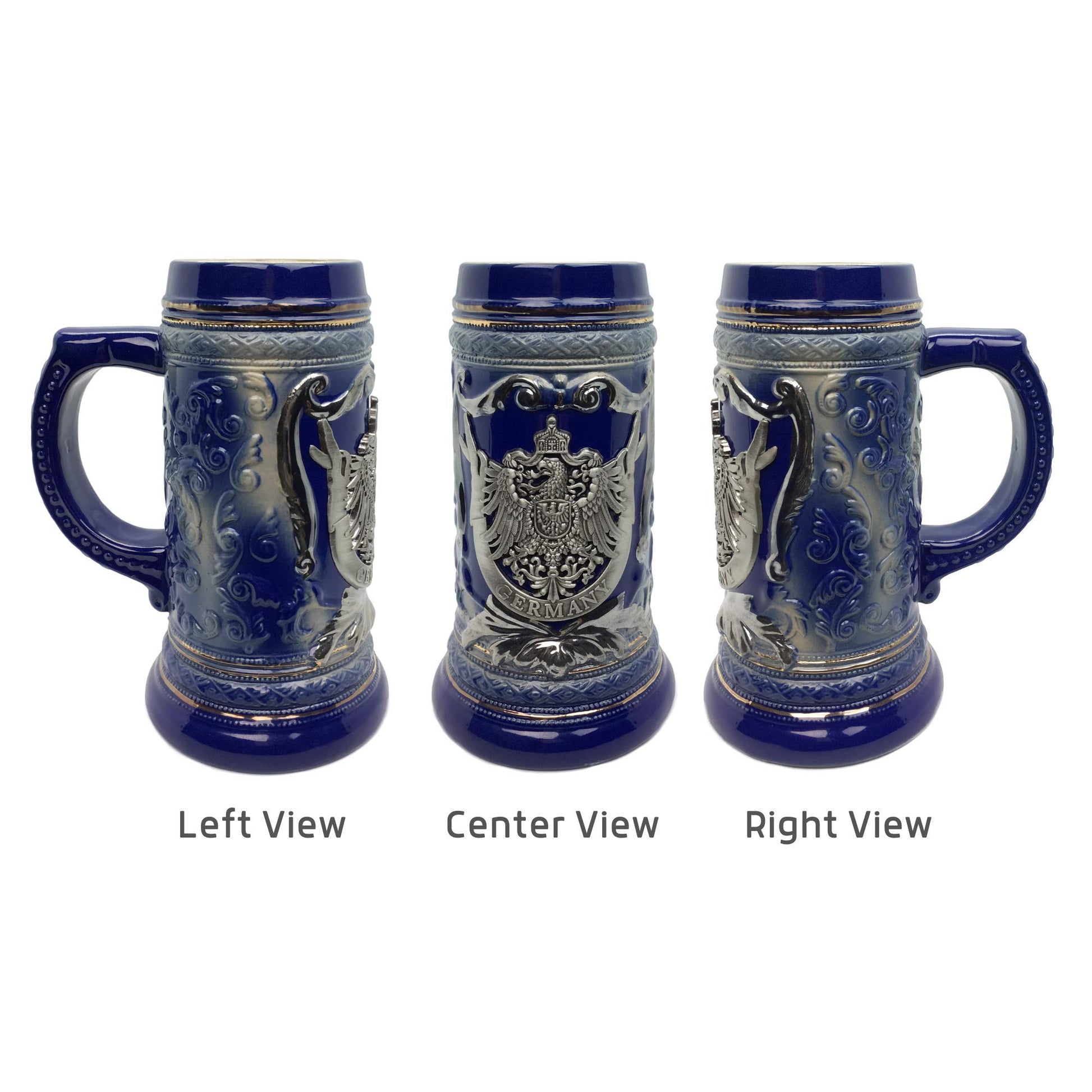 Taza de Cerveza OktoberfestHaus Azul Cobalto con Emblema de Metal para Hombre