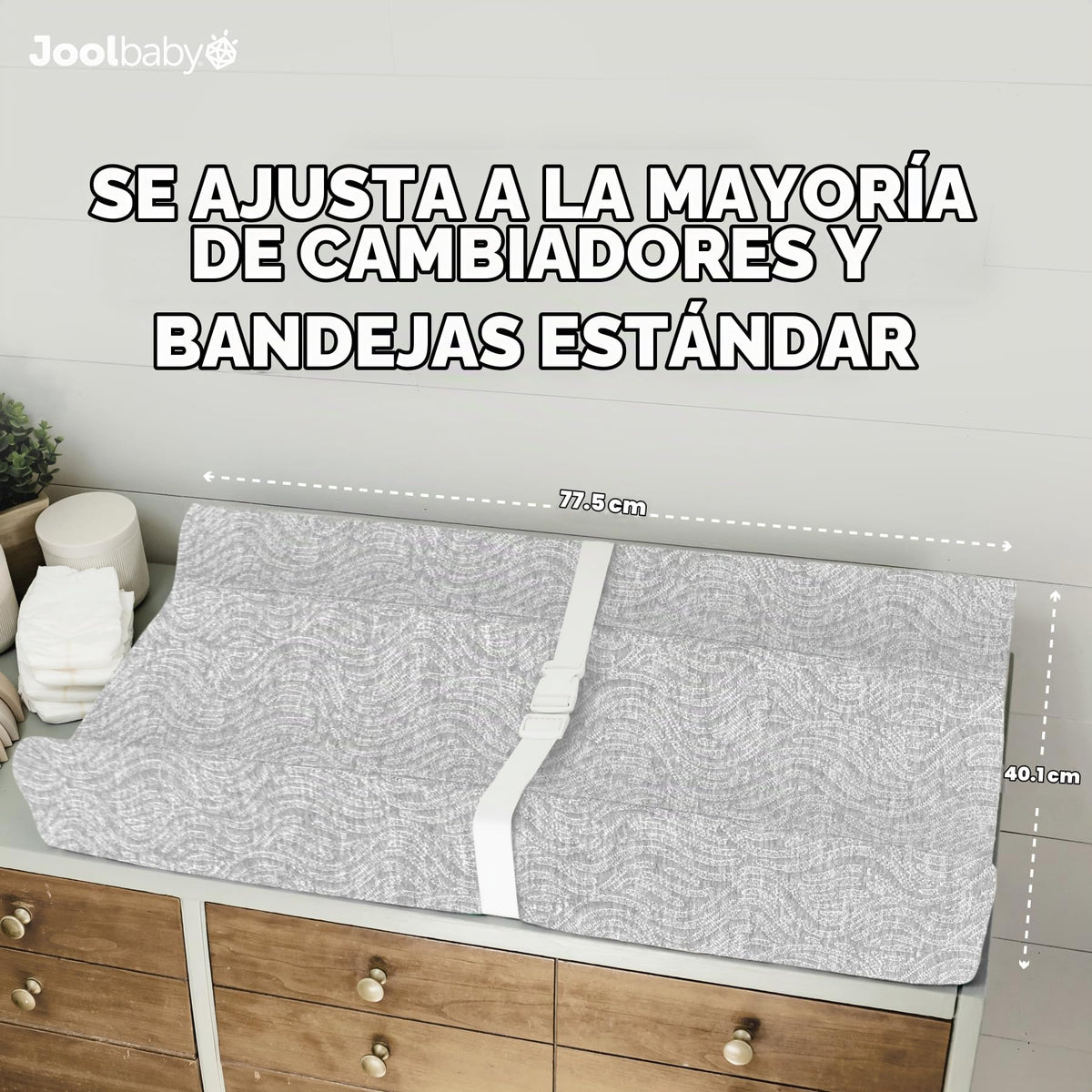 Jool Baby - Cambiador suave + funda lavable, antideslizante, se adapta a cambiadores y tocadores estándar (gris/ondulado)