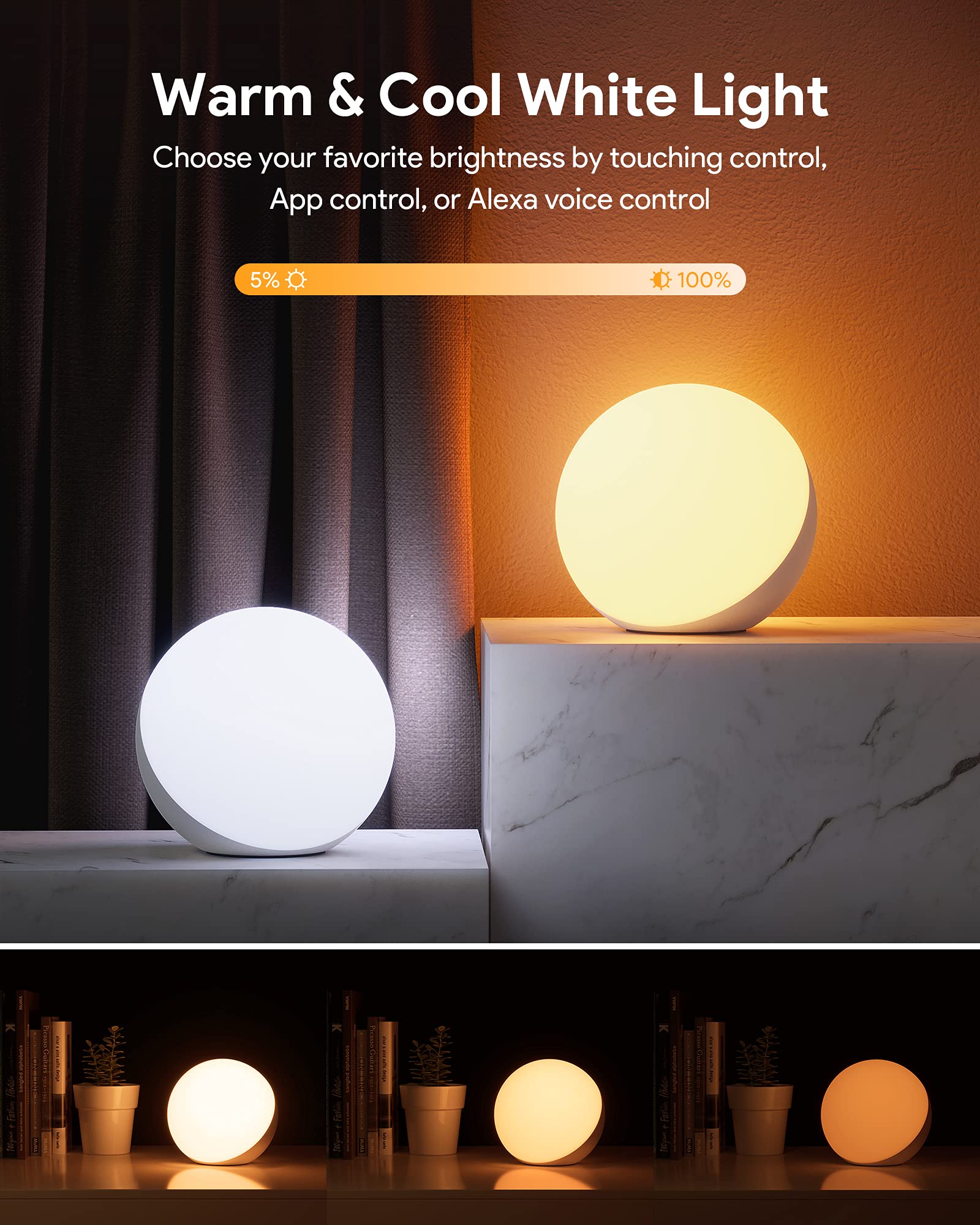 Lámpara táctil, luz nocturna multicolor para niños, pequeña lámpara de mesa LED para recámara, lámpara de noche regulable con luz cálida y blanca