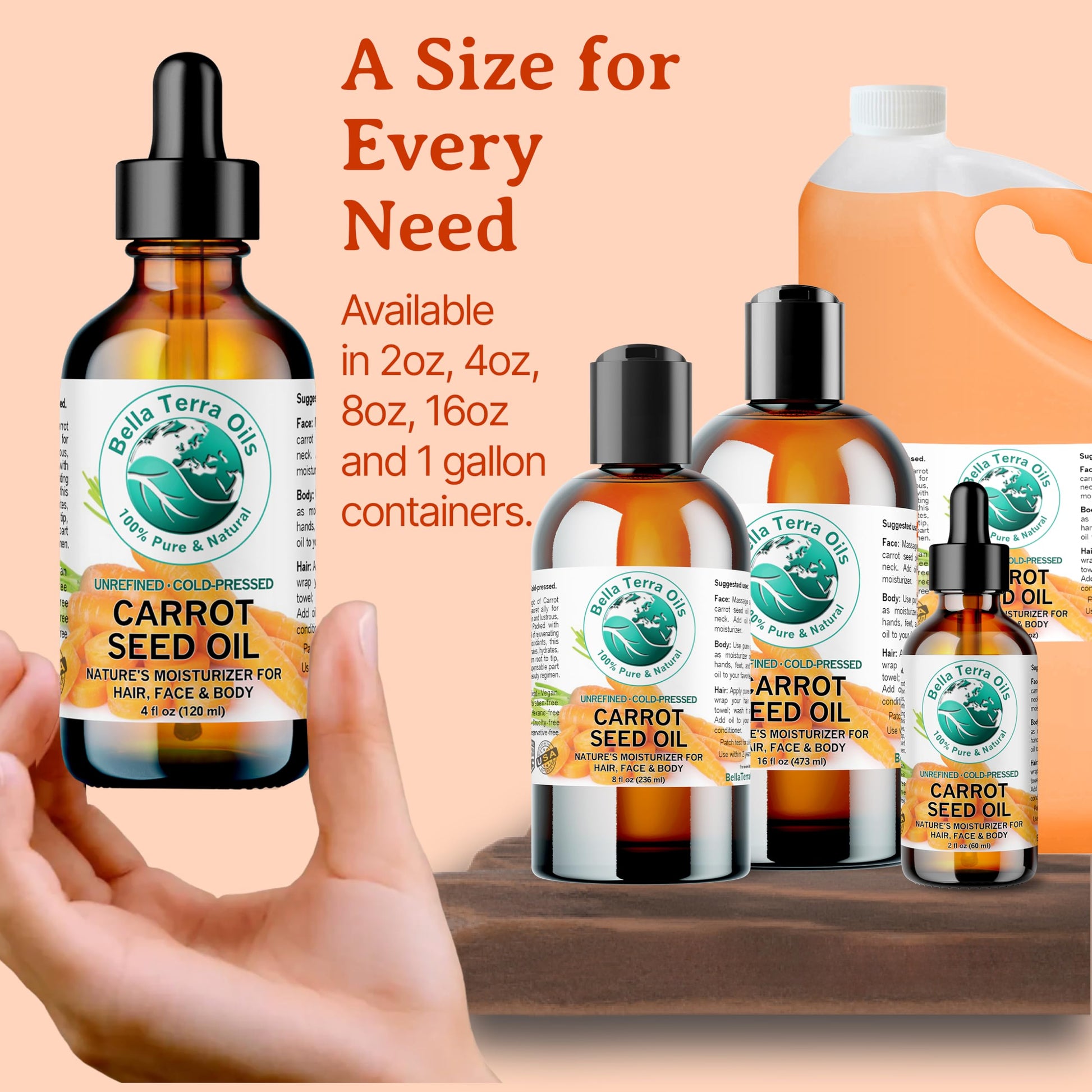 Carrot Seed Carrier Oil 2 oz 100% Pure Cold-pressed Unrefined Organic - Bella Terra Oils