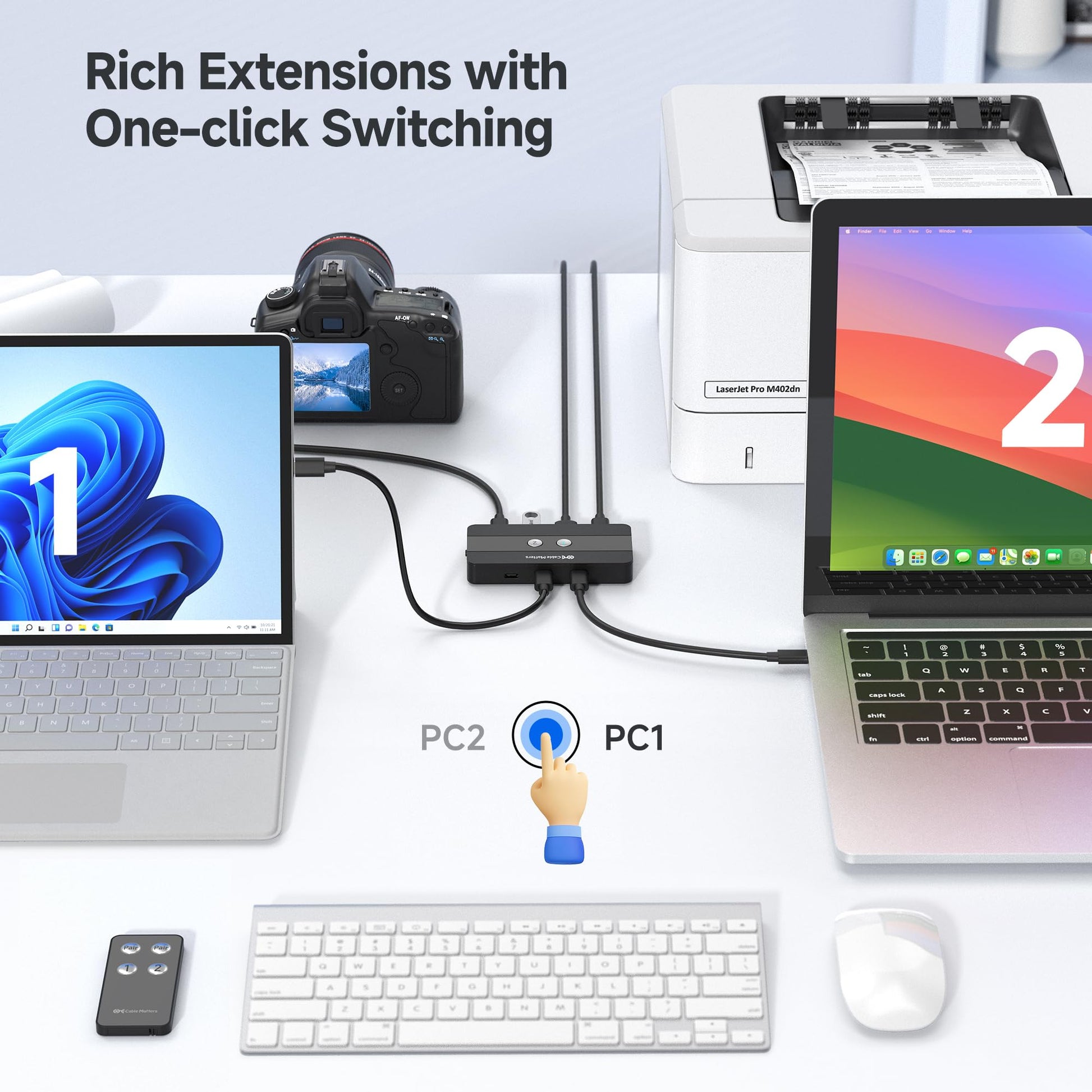 Cable Matters - Interruptor USB A/USB C de 4 puertos de 10 Gbps para 2 computadoras con control remoto