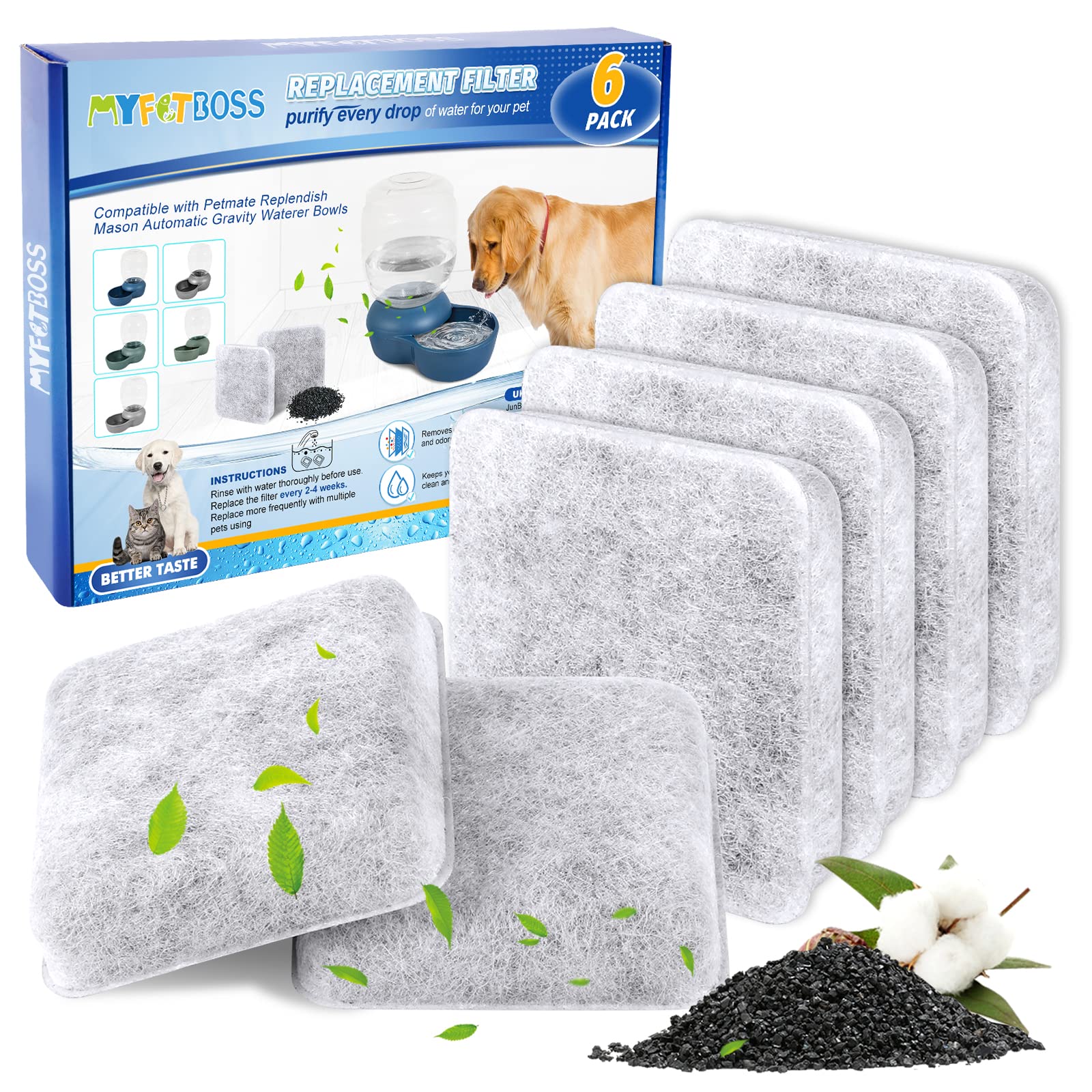 Filtro de Agua MyfatBOSS Compatible con Petmate Replendish Mason Automático para Gatos y Perros