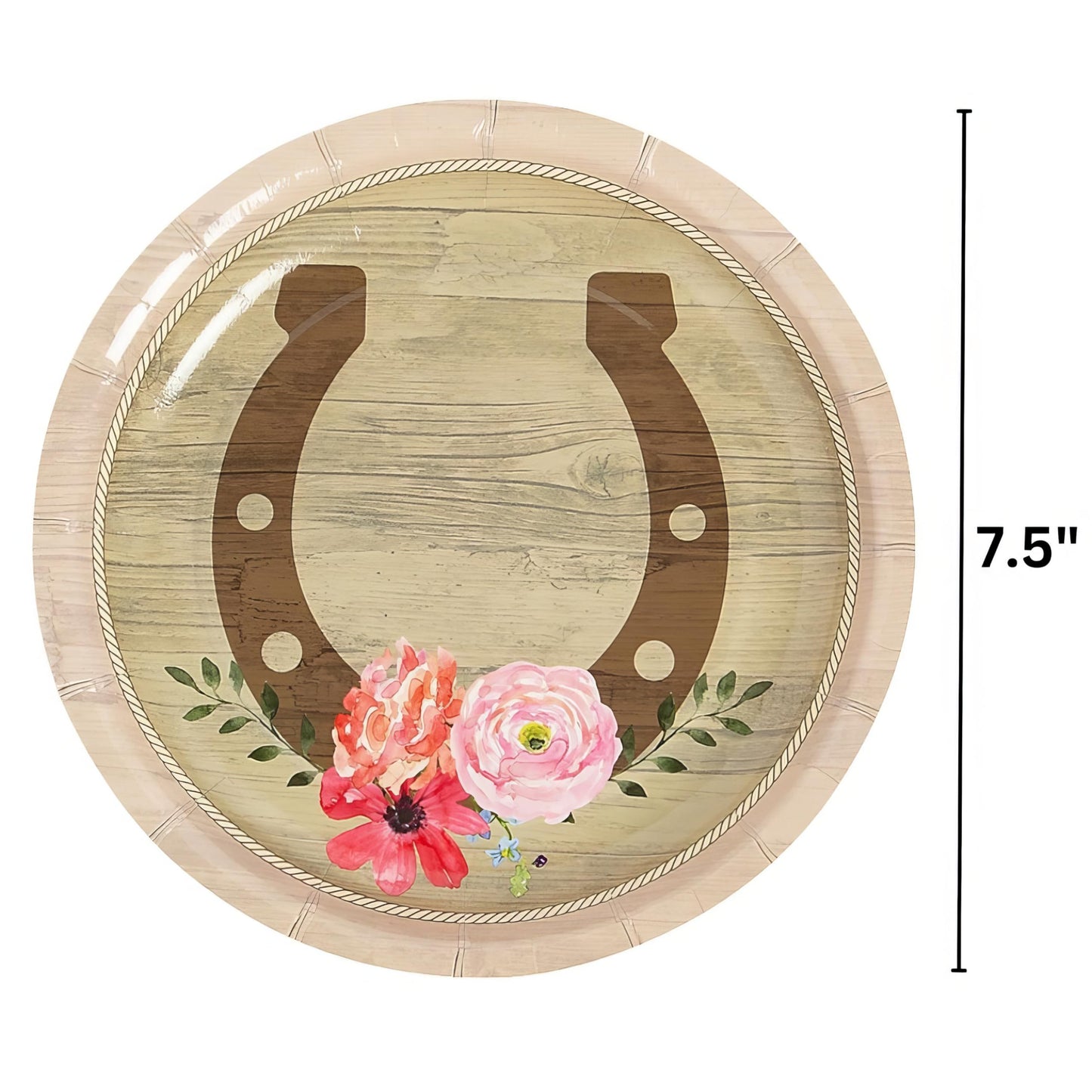 Fun Express - Platos de postre de herradura de papel multicolor para fiesta de caballos, 7.5 pulgadas (paquete de 8) - Diseño resistente y elegante, perfecto para celebraciones con temática occidental