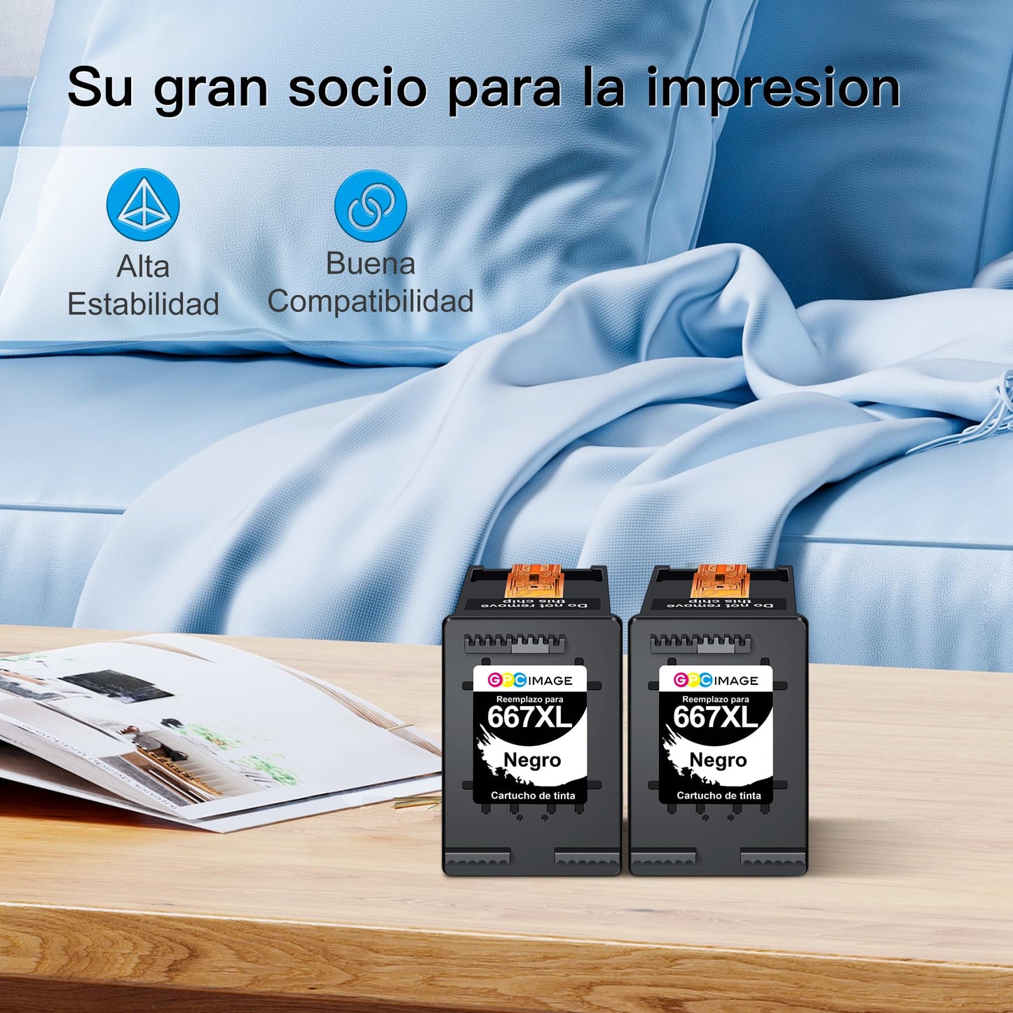 GPC Image Cartucho de Tinta Compatible para HP 667 667XL Compatibles con HP DeskJet Plus 6075 6475 6476 DeskJet Ink Advantage 1275 2335 2336 2375 2376 2775 2776 (2 Negro)