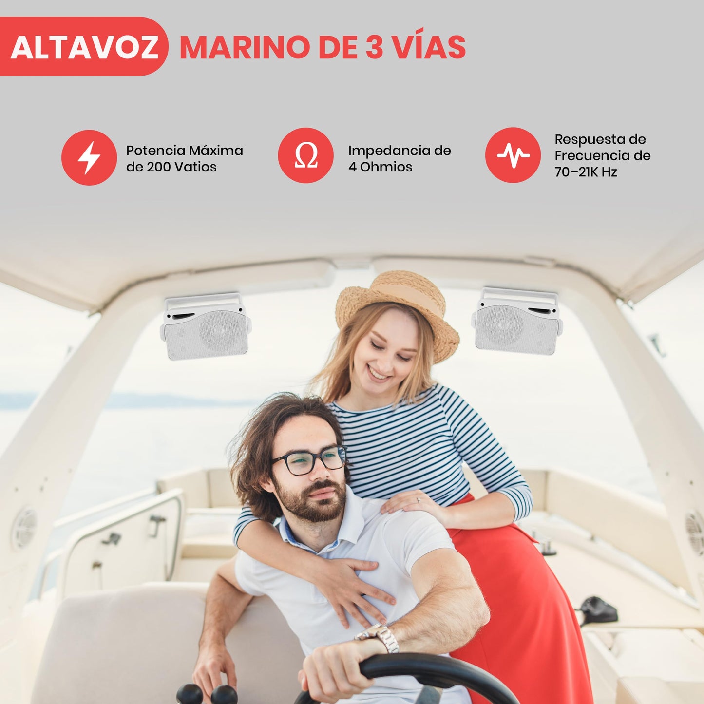 Pyle Bocinas de 3.5 Pulgadas de 3 Vías para Interiores y Exteriores, Sistema de Sonido de Pared Resistente al Agua, 200 Watts, 1 Par, Blanco
