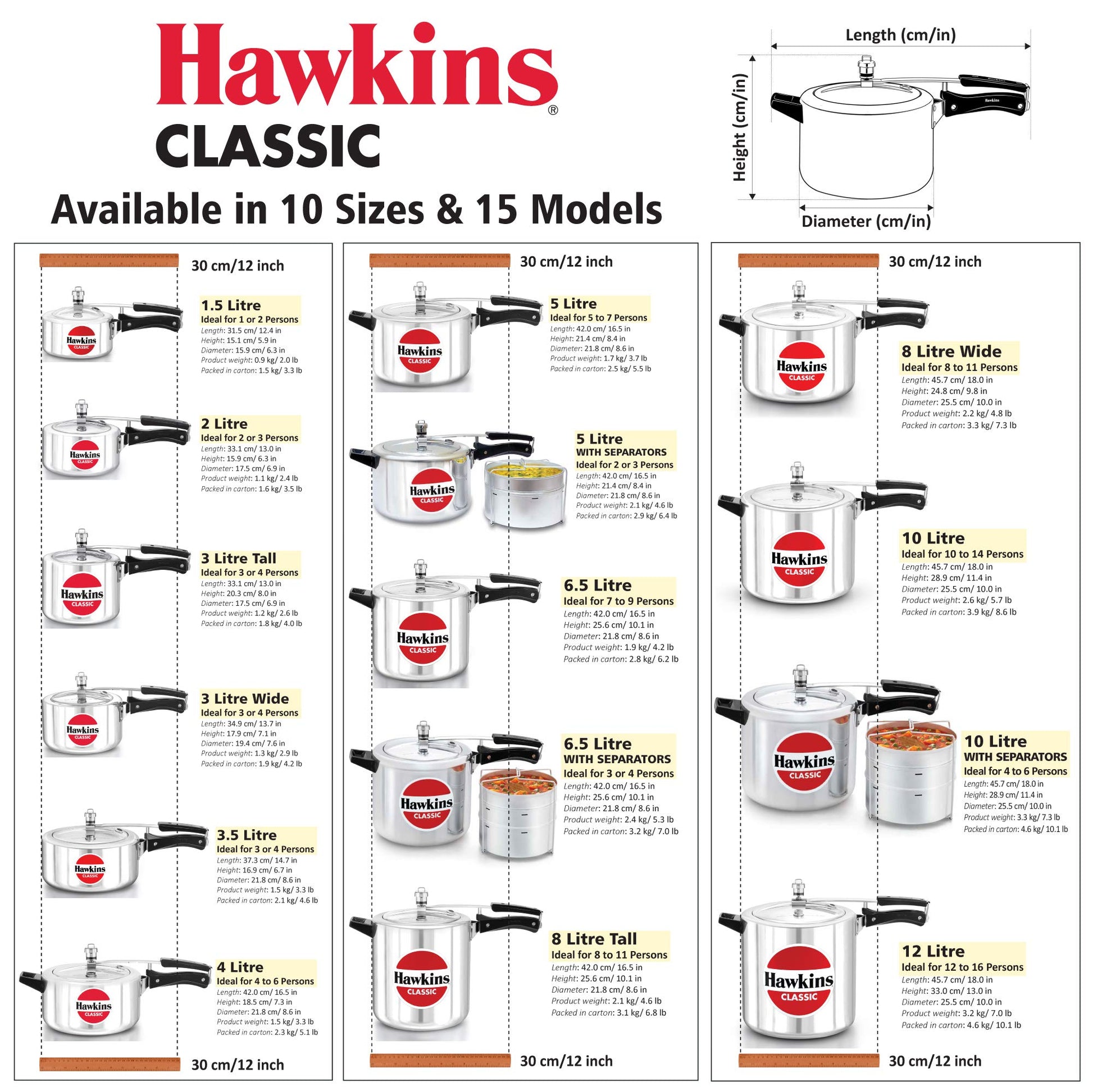 Hawkins Classic CL65 6.5-Liter New Improved Aluminum Pressure Cooker, Small, Silver