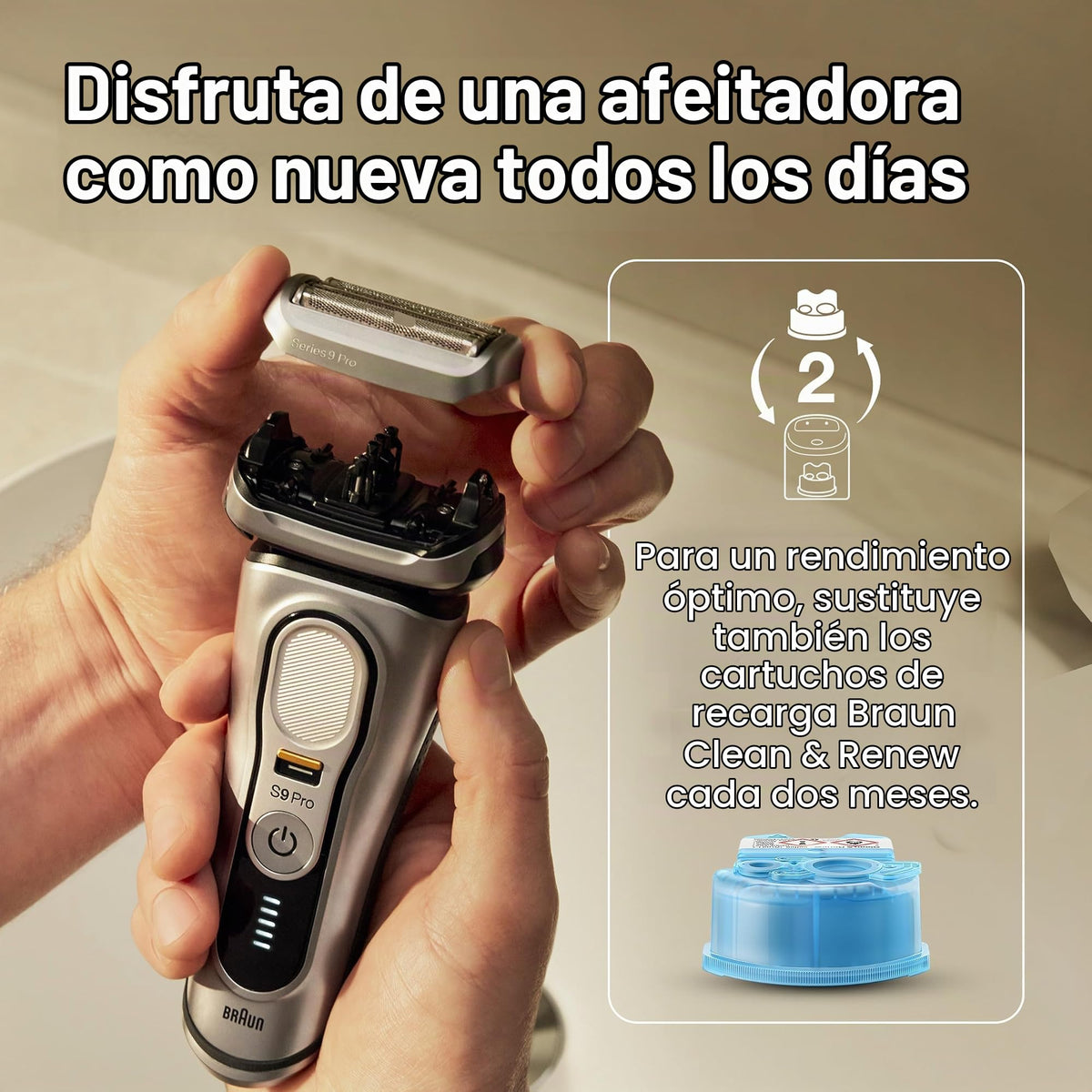 Braun Series 9 Cabezal De Recambio 94M Plata Para Afeitadora Eléctrica, Compatible Con Las Afeitadoras Series 9